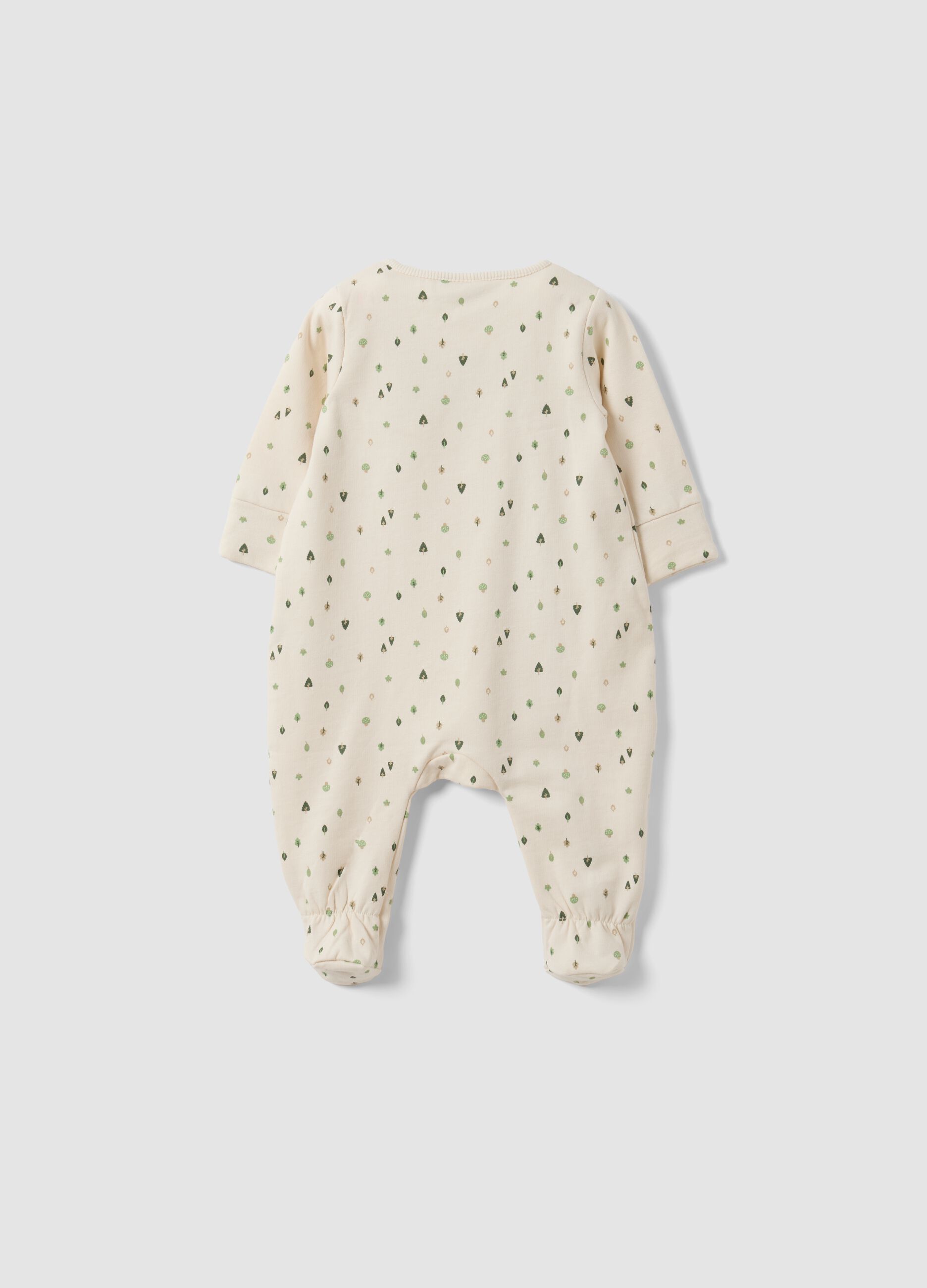 Tutina bianca in puro cotone organico con fantasia per neonati