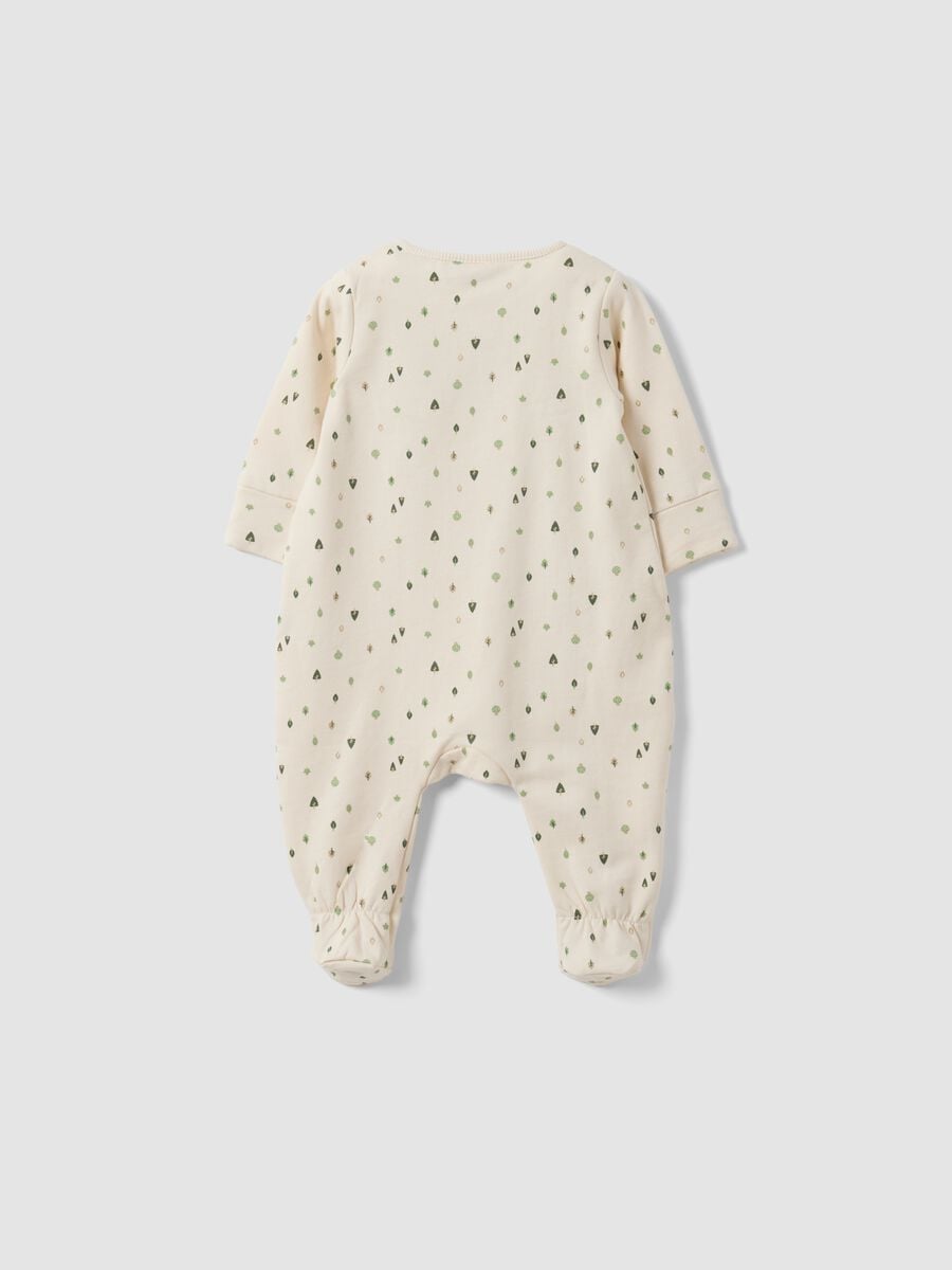 Tutina bianca in puro cotone organico con fantasia per neonati_1
