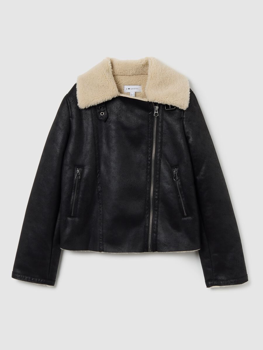 Μαύρο μπουφάν μοτοσυκλετιστή, κανονική εφαρμογή με φερμουάρ_5