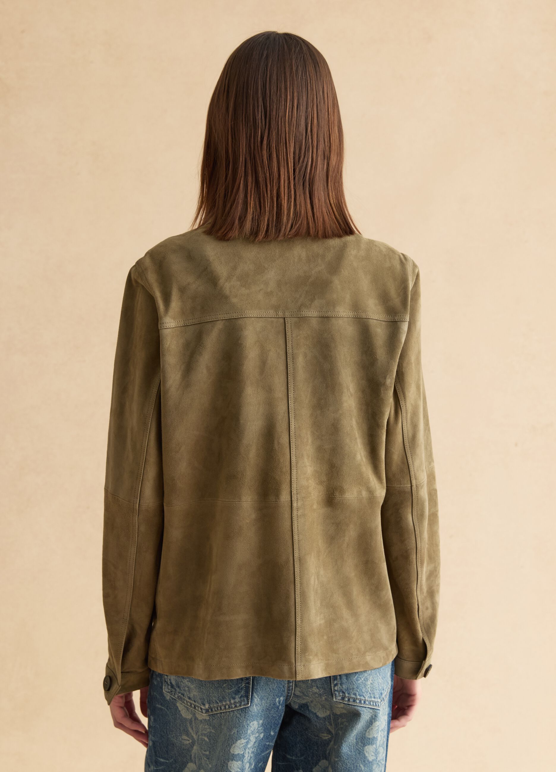 Gr&uuml;ne Jacke aus echtem Leder, regul&auml;re Passform mit Kn&ouml;pfen