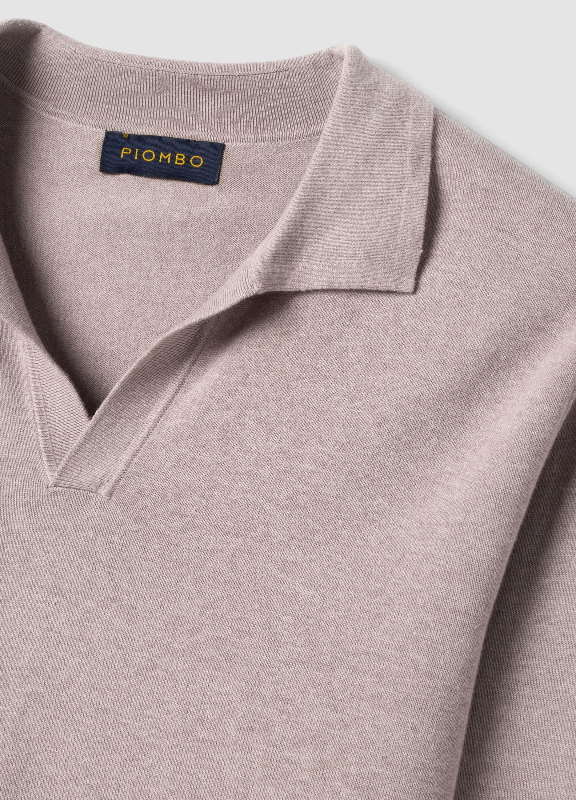 Beige long-sleeve pure cotton polo shirt