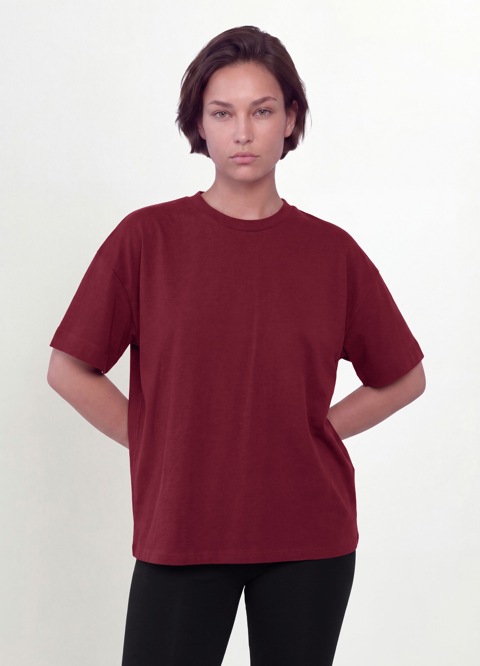 Red crew-neck T-shirt in stretch cotton-modal blend, regular fit
