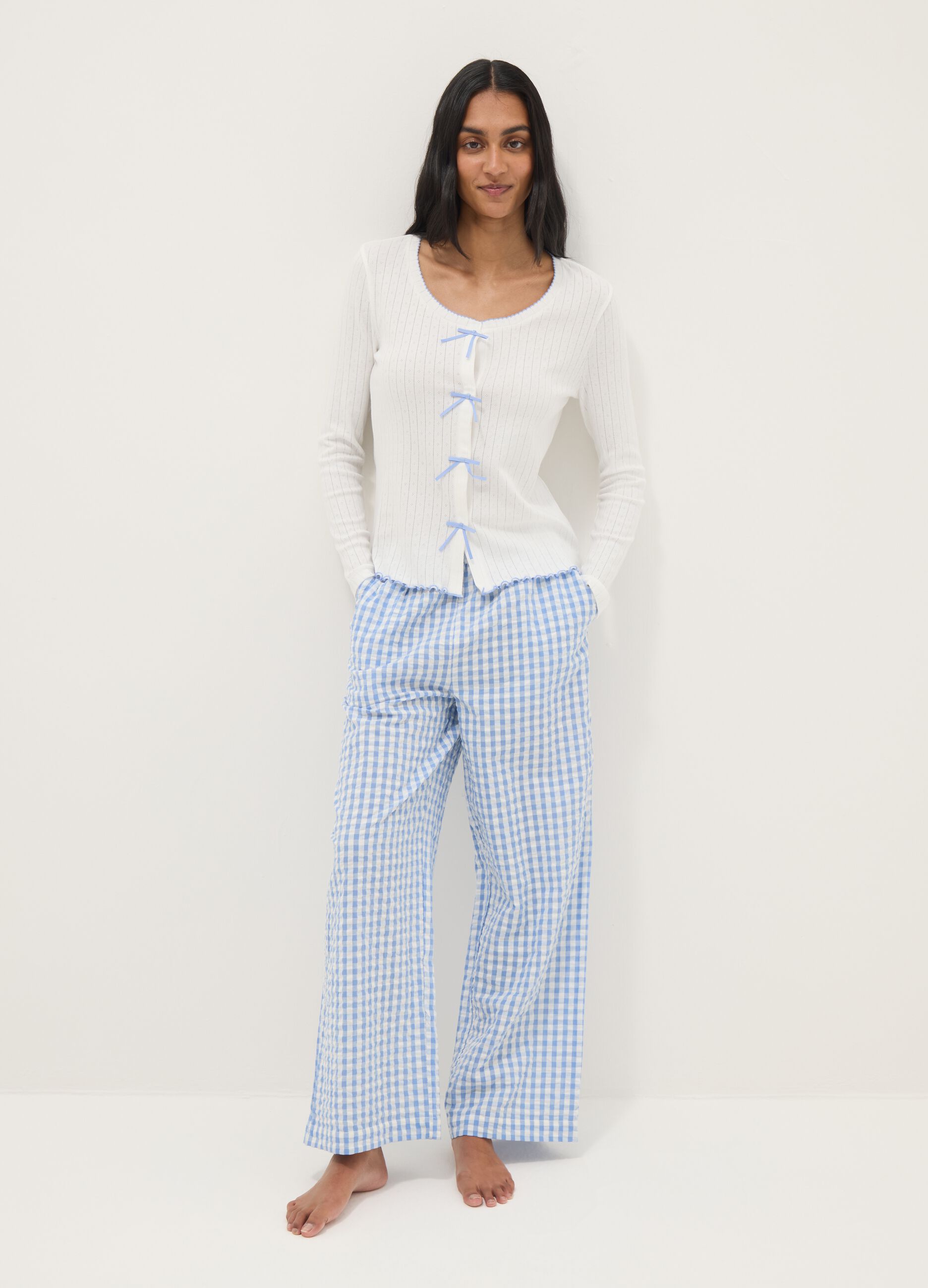 Multicolour check pure cotton pyjama trousers regular fit