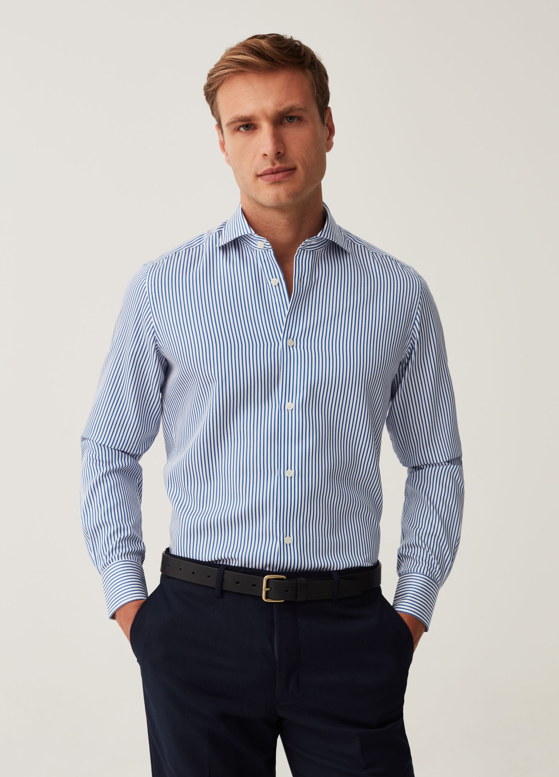 Slim-fit shirt in striped cotton_0
