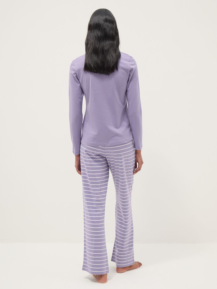 Purple striped pure cotton pyjamas with regular fit and embroidery_2