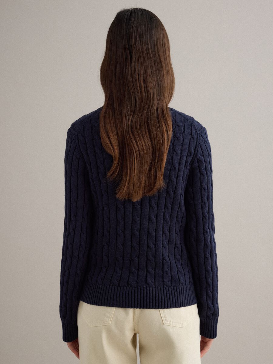 Blue sweater in pure cotton with regular fit and cable knit_3
