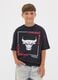 Black pure cotton T-shirt with Chicago Bulls print for boys_0