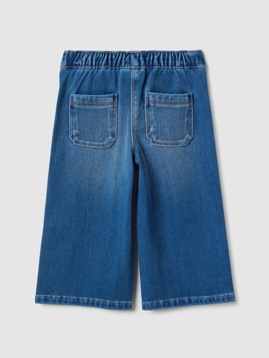 Super wide leg blue stretch denim jeggings for girls_1