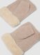 Beige knitted gloves with teddy-effect cuff and embroidery_1