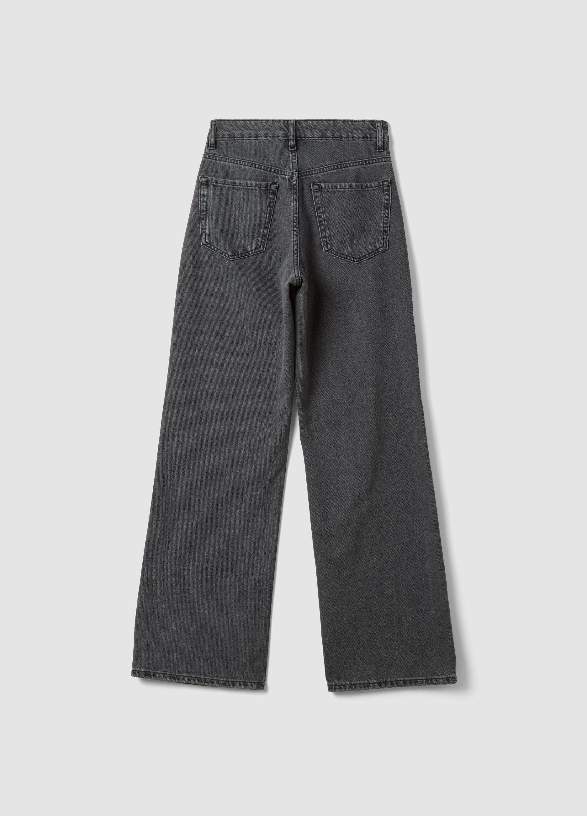 Grey pure cotton wide-leg high-waisted denim jeans