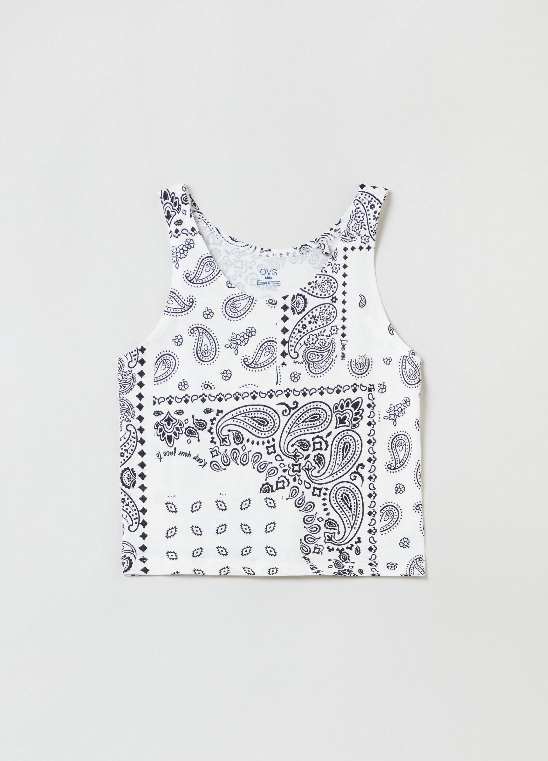 Cotton tank top with paisley print_0