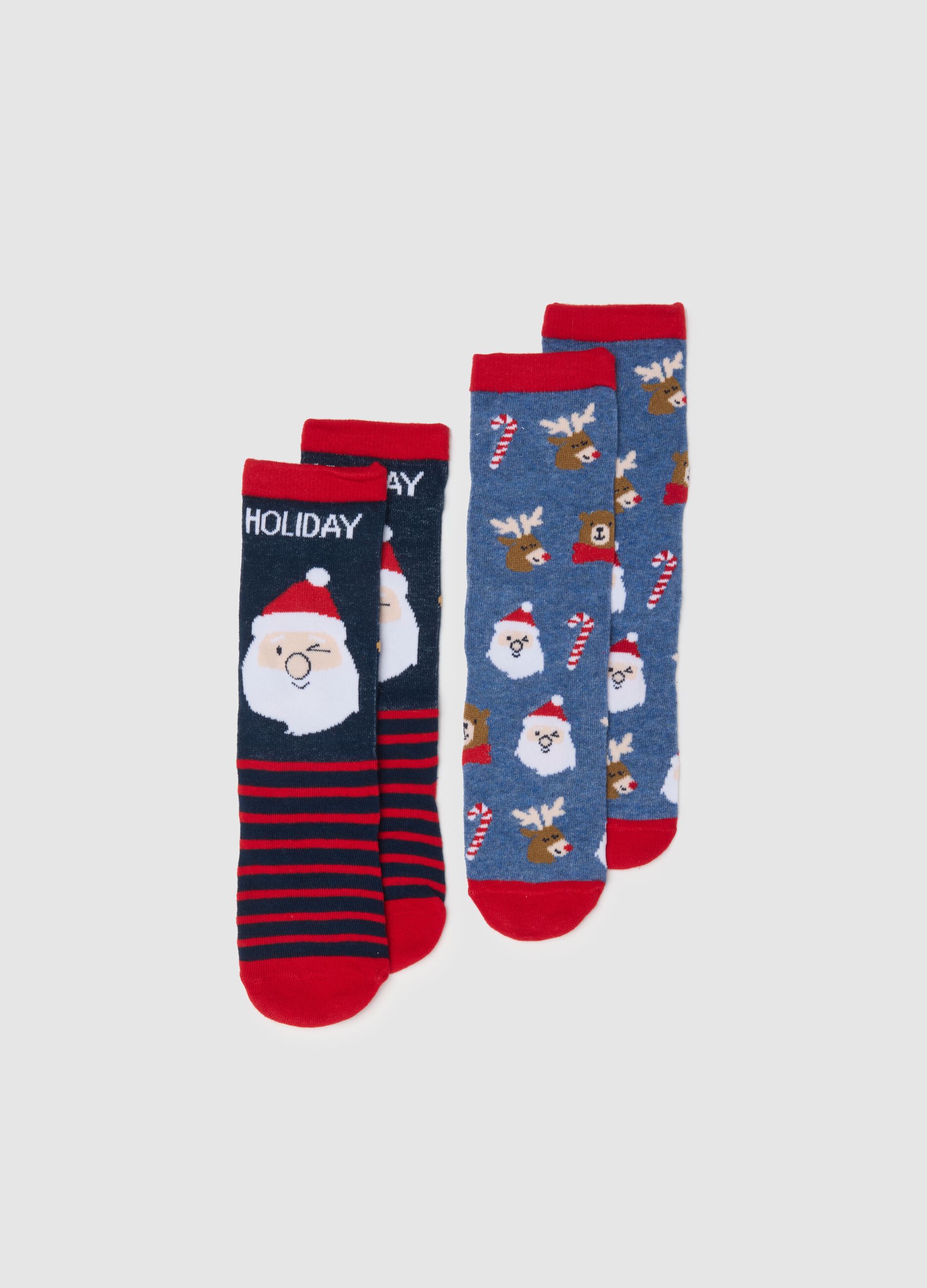 Kids' multicolour Christmas long socks twin-pack in cotton blend