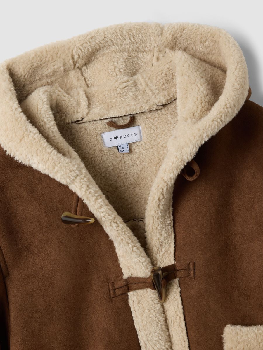 Brown stretch-fabric shacket with hood_1