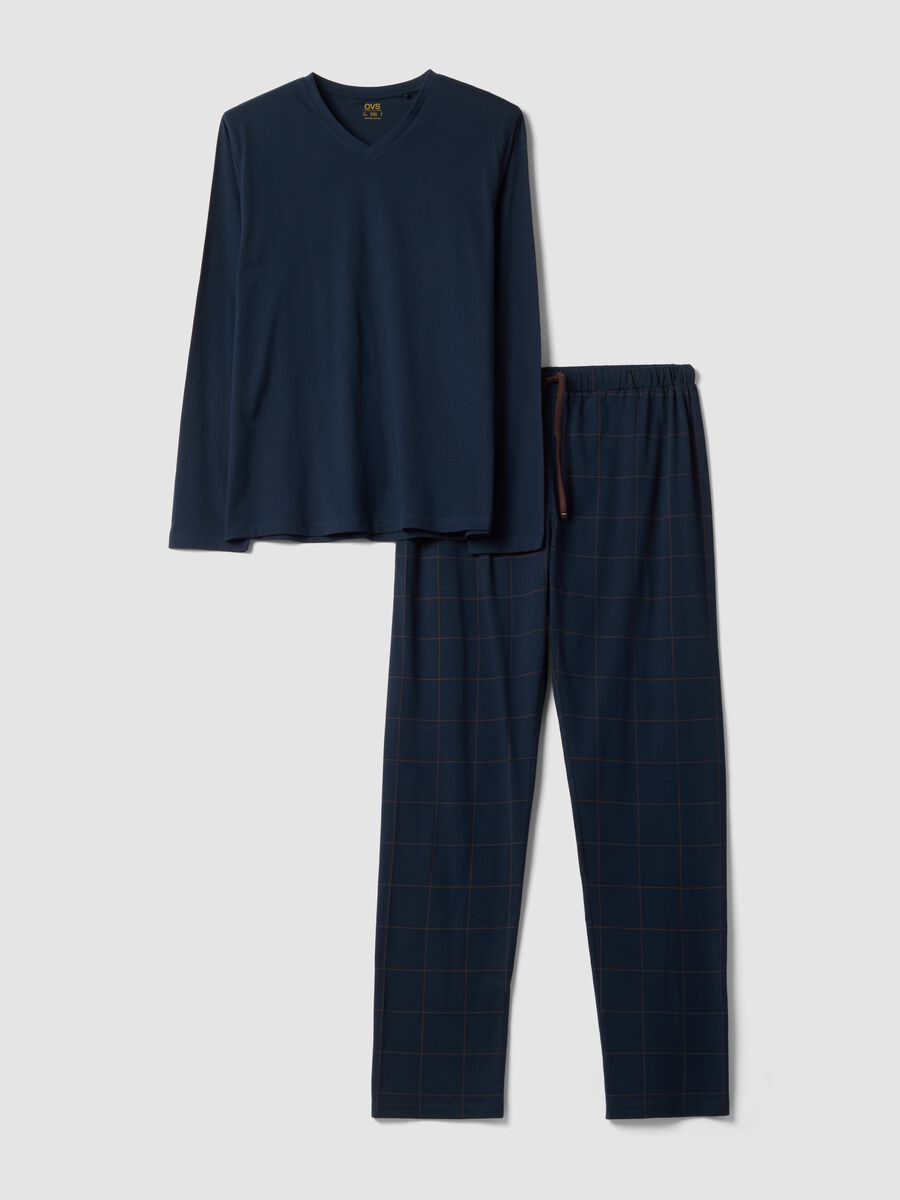 Blue pure organic cotton V-neck pyjamas_0