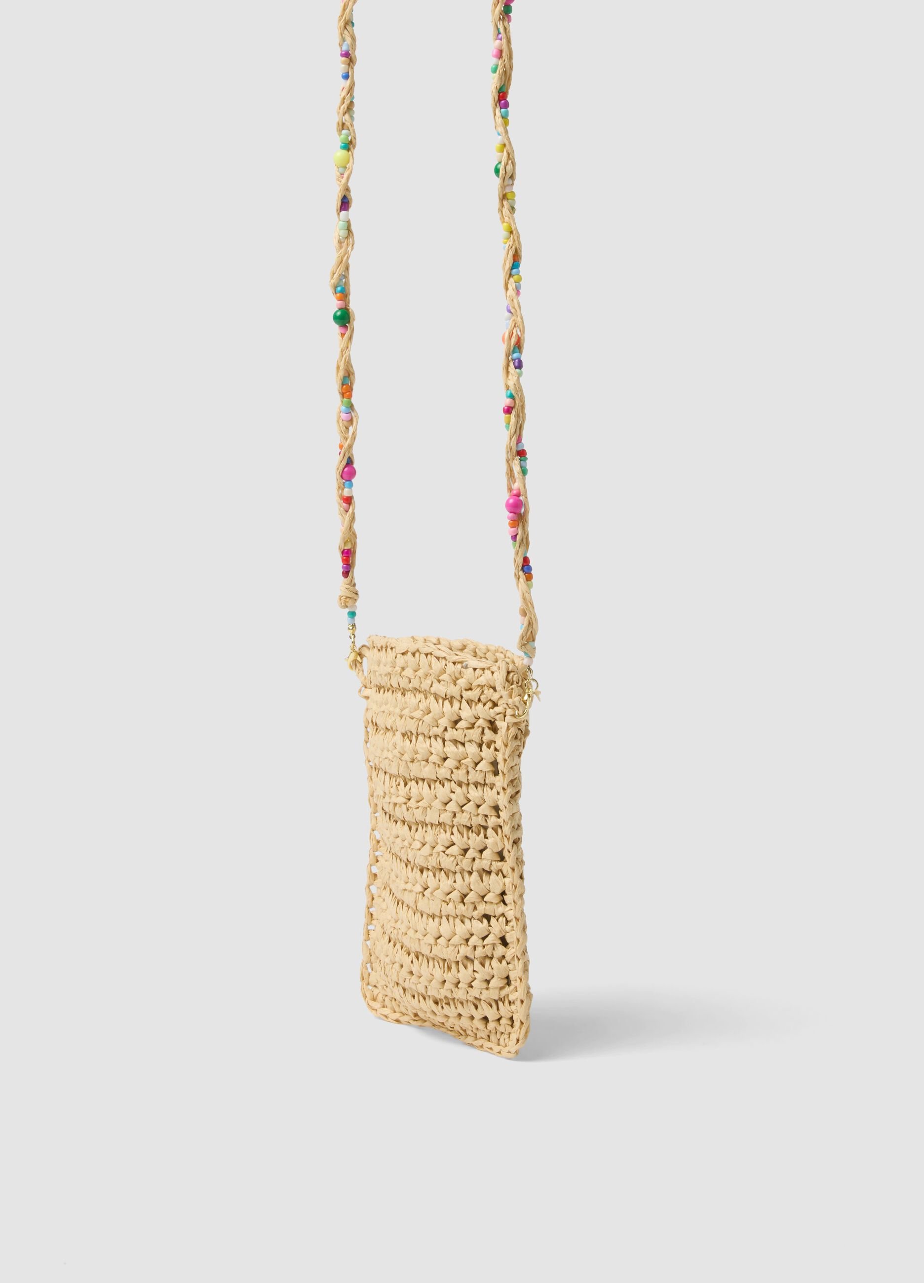 Beige phone pouch in pure paper-fibre fabric