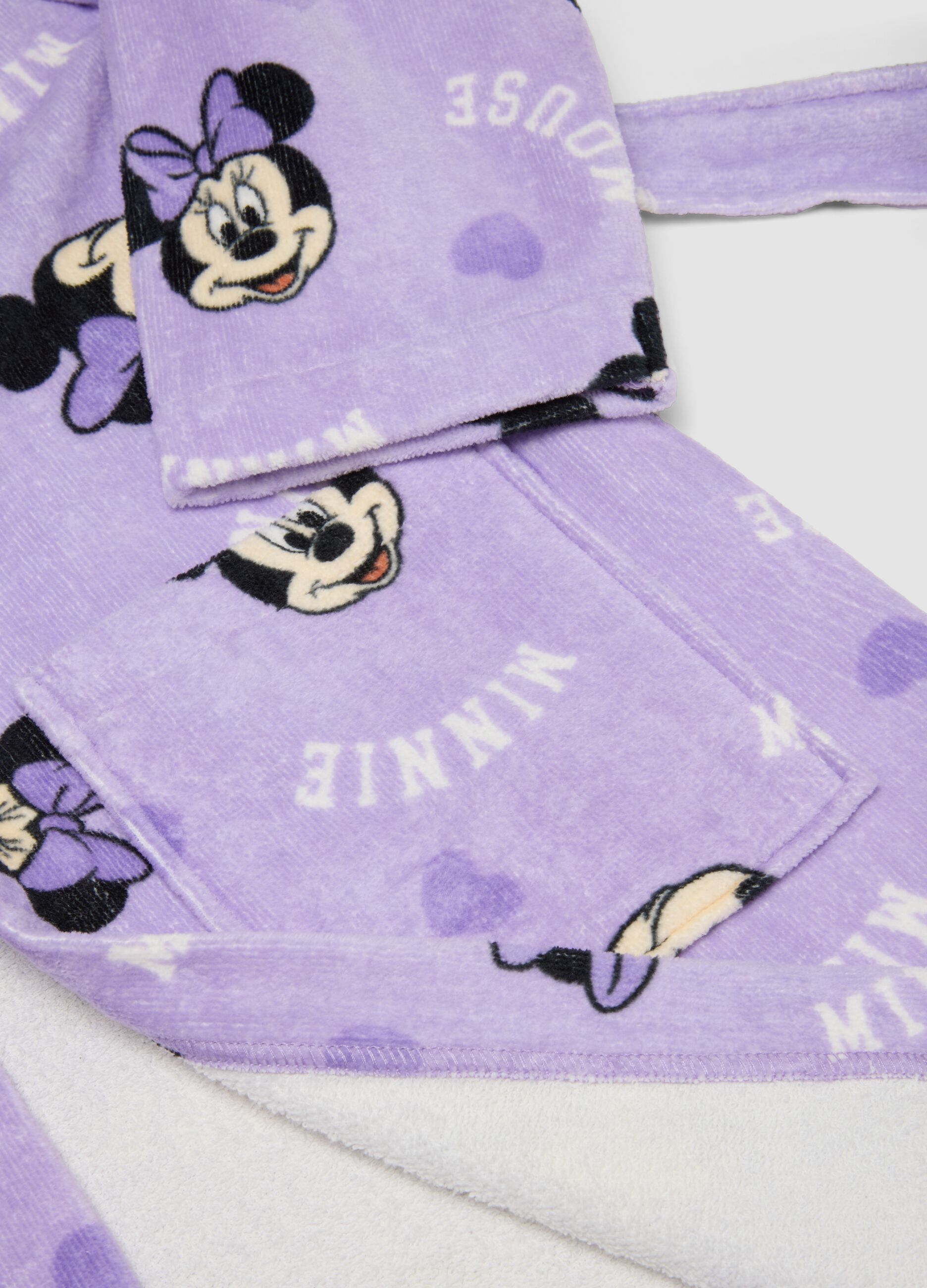 Purple pure cotton hooded Minnie print bathrobe
