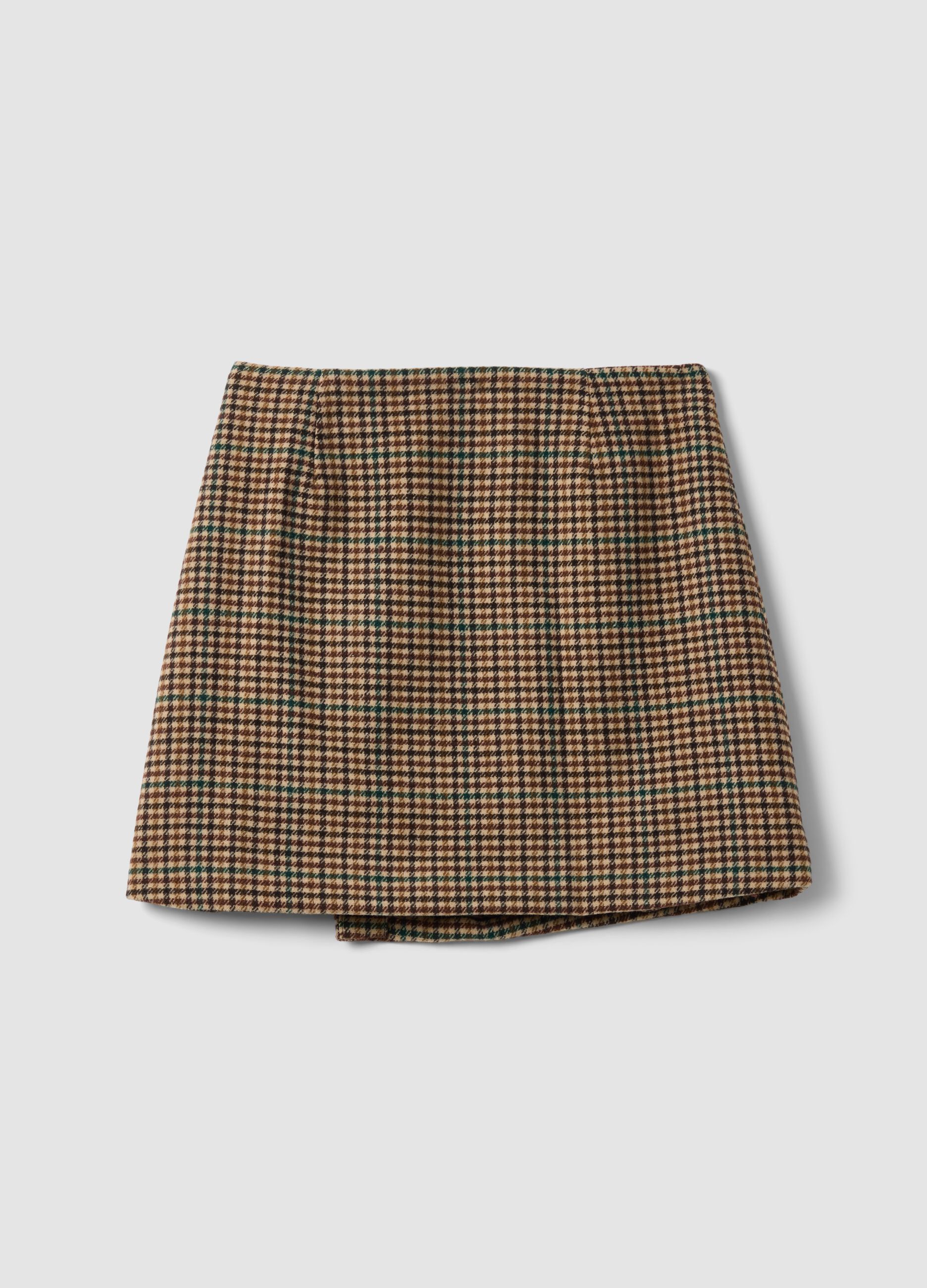 Brown wool-blend check skirt
