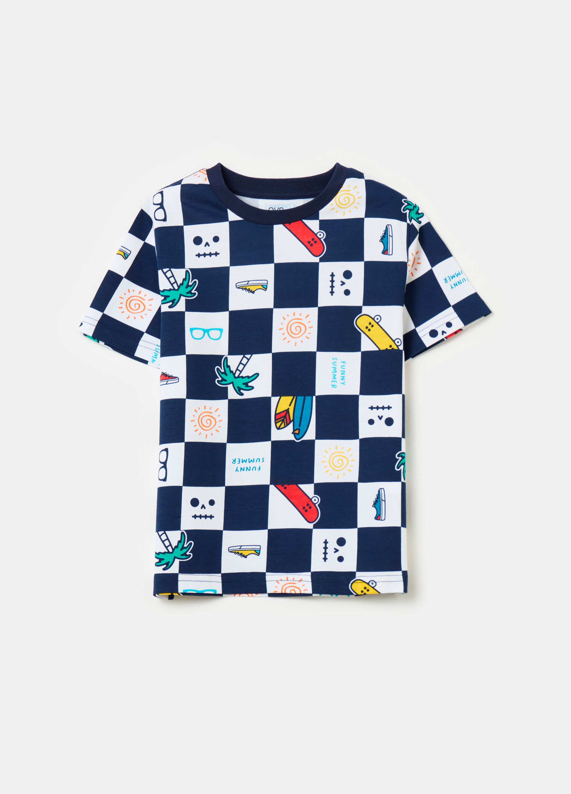 Cotton t-shirt with chessboard pattern