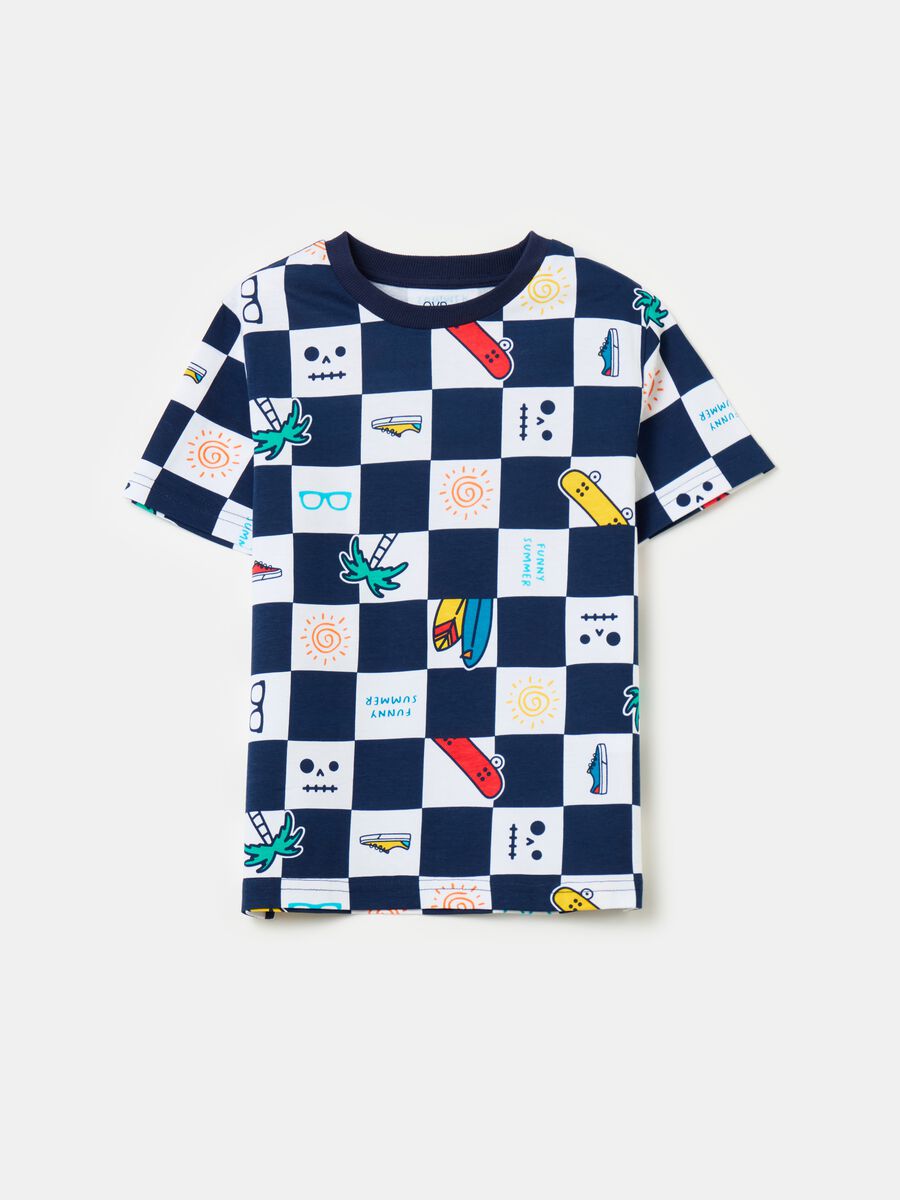Cotton t-shirt with chessboard pattern_0