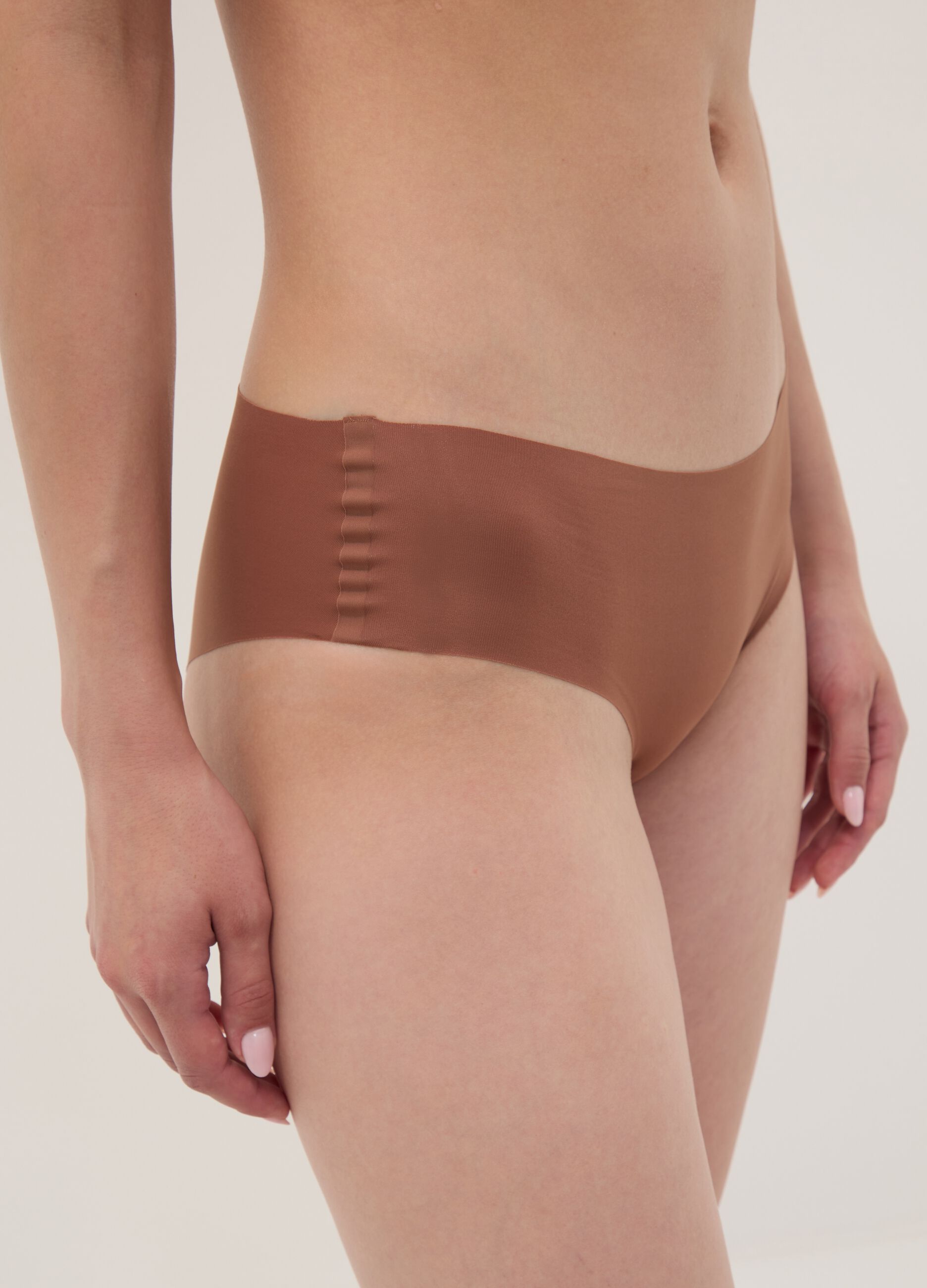 Brown regular-waist stretch microfibre hipster briefs