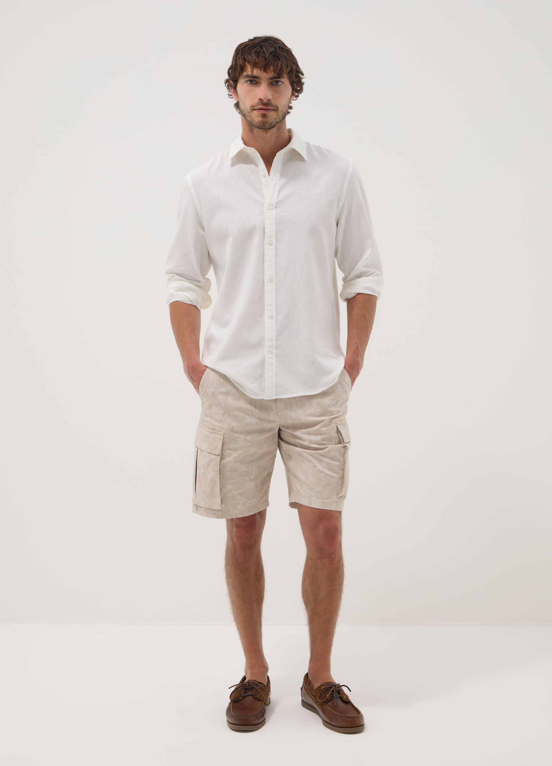 Beige Cargo-Bermudas aus Stretch-Baumwolle