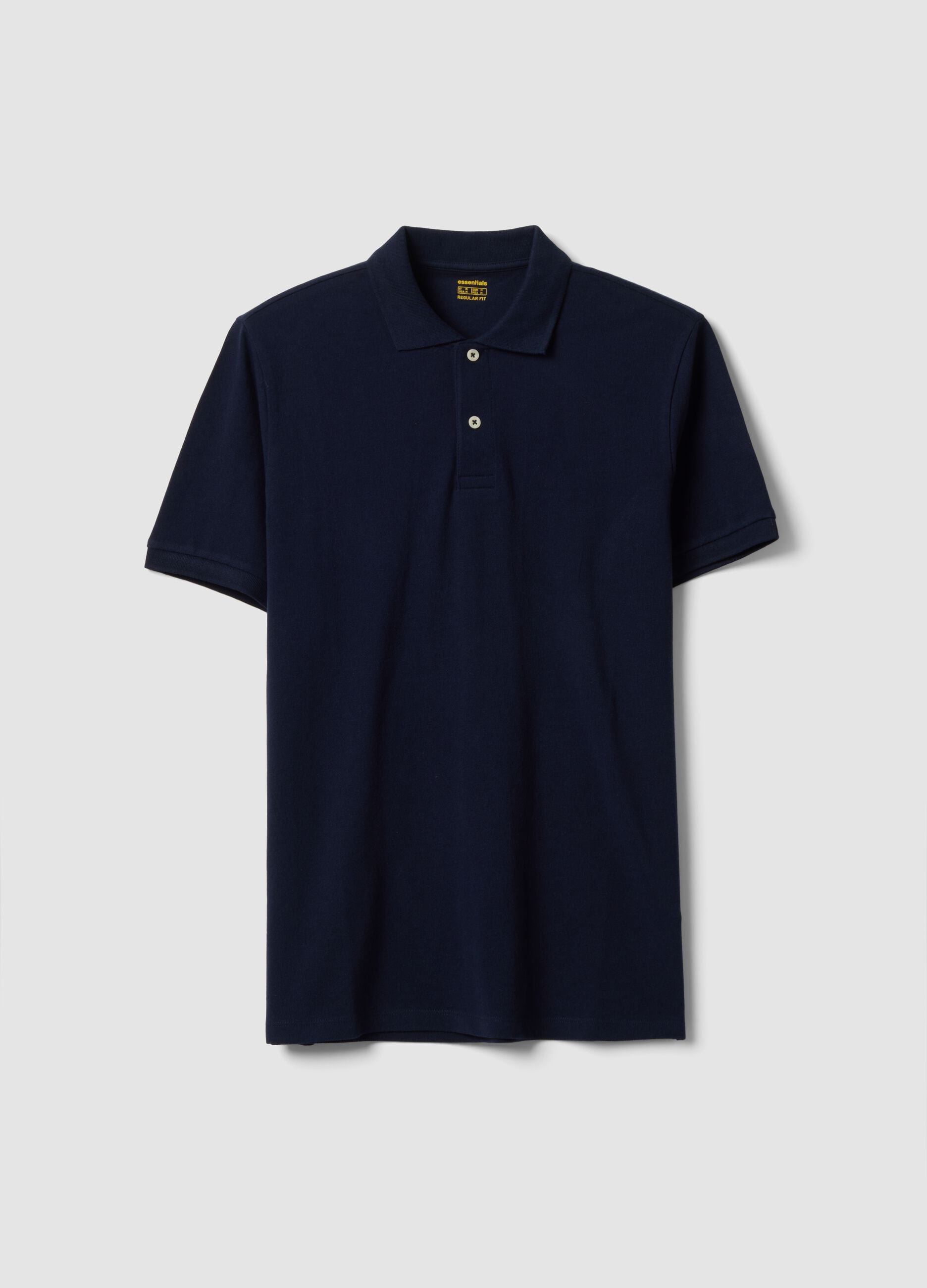 Blue pure cotton piqu&eacute; polo shirt with classic collar and regular fit