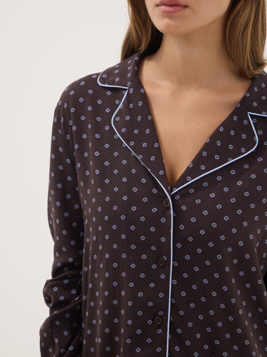Brown pure viscose V-neck patterned pyjamas_2