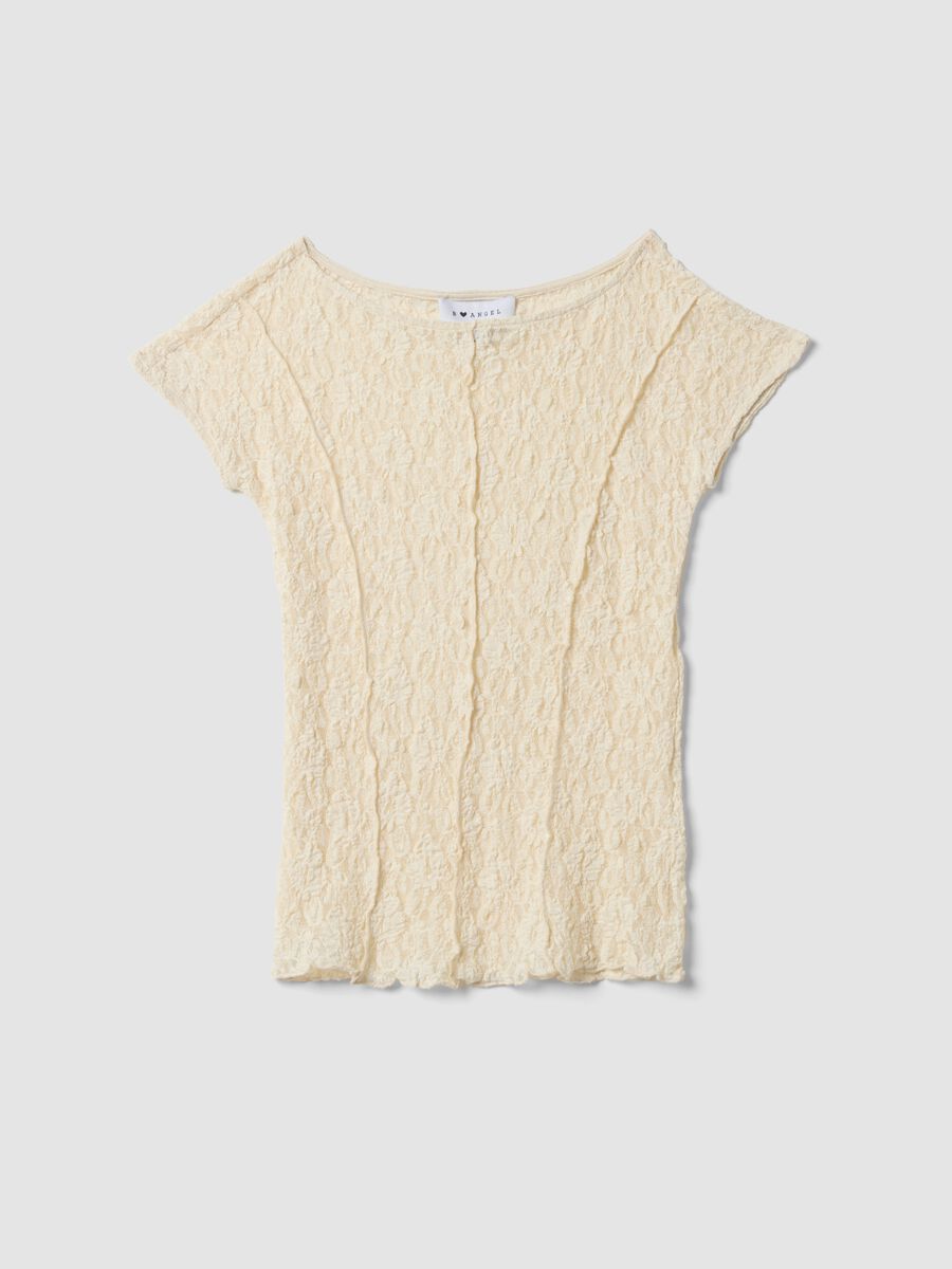 Wei&szlig;es Stretch-T-Shirt mit erhabener Blumenstruktur_0