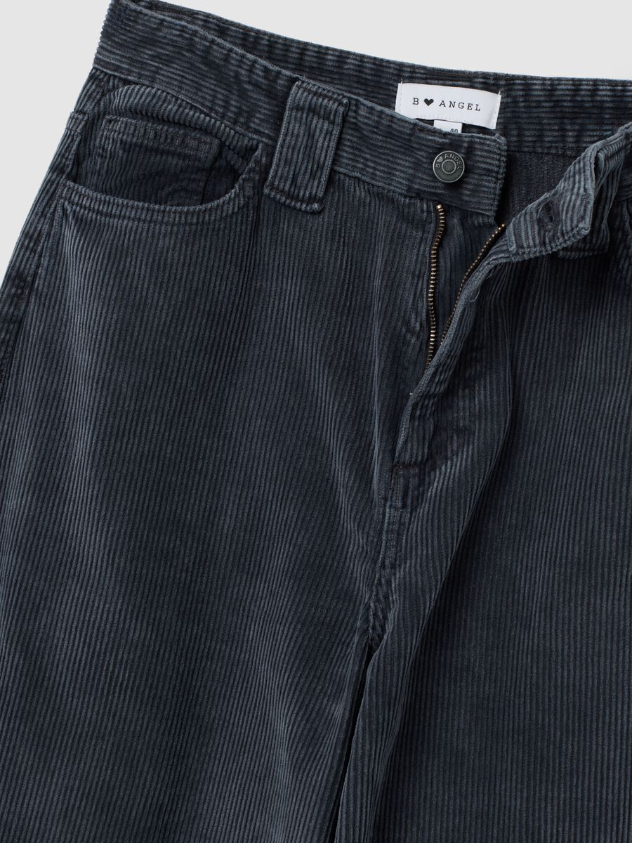 Black relaxed fit corduroy trousers in pure cotton_6