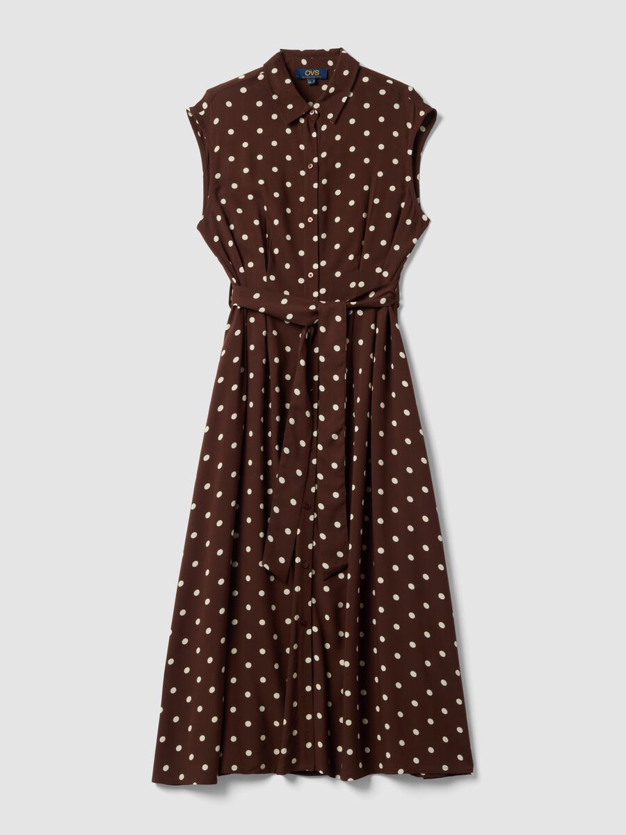 Brown midi dress in pure viscose with polka dots, regular fit_4