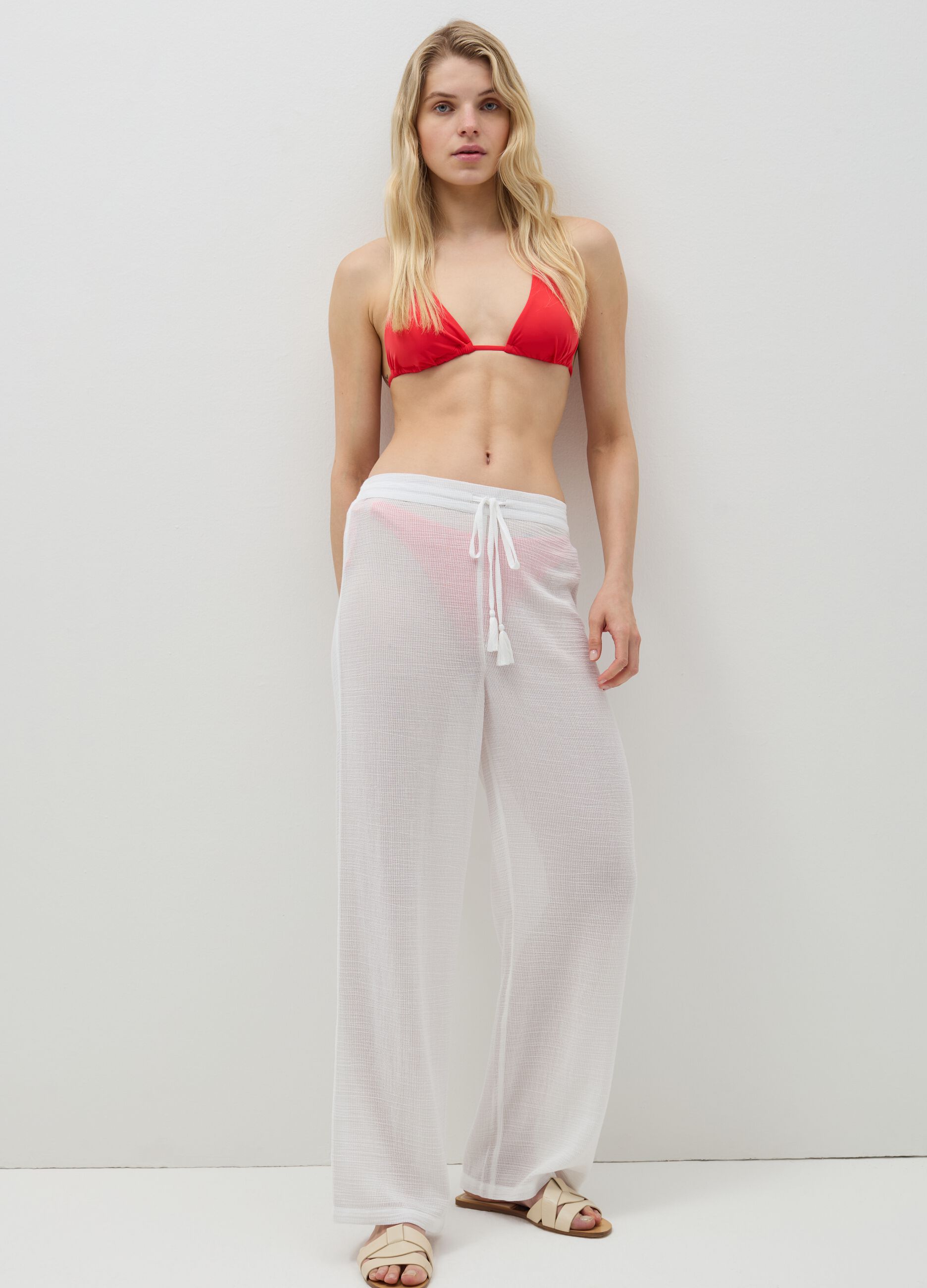 Beach cover-up trousers with tassels