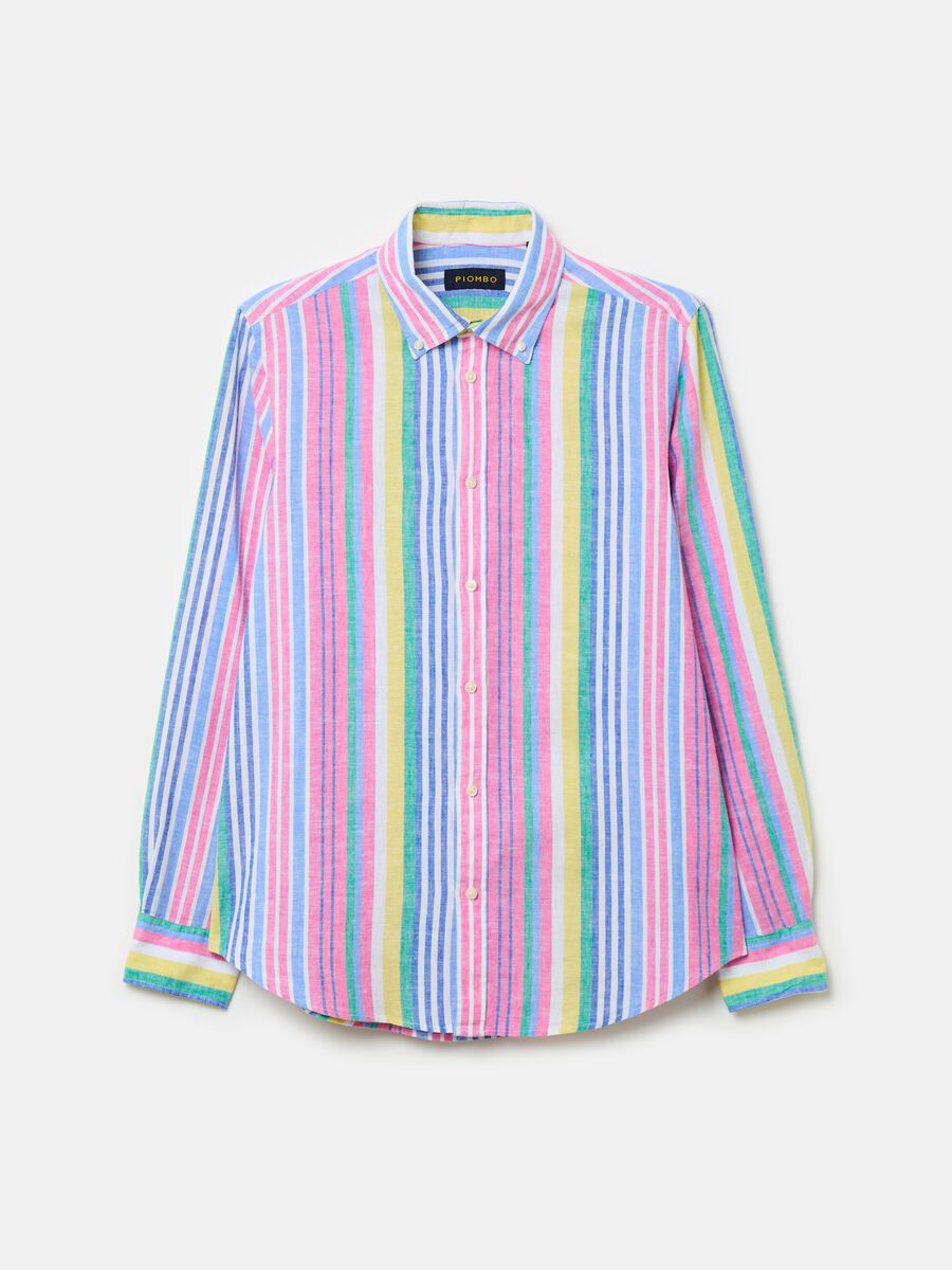 Camicia in lino e cotone a righe multicolor_3