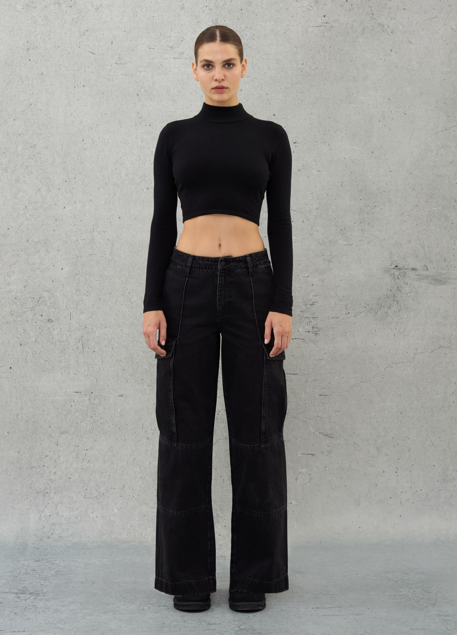 High Neck Knit Top Black
