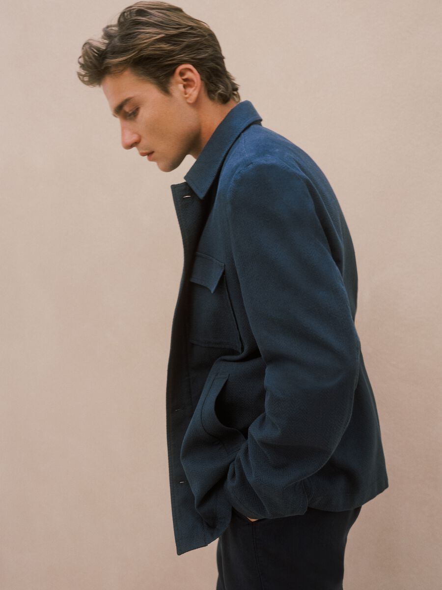 Blue cotton-linen blend blazer regular fit_0