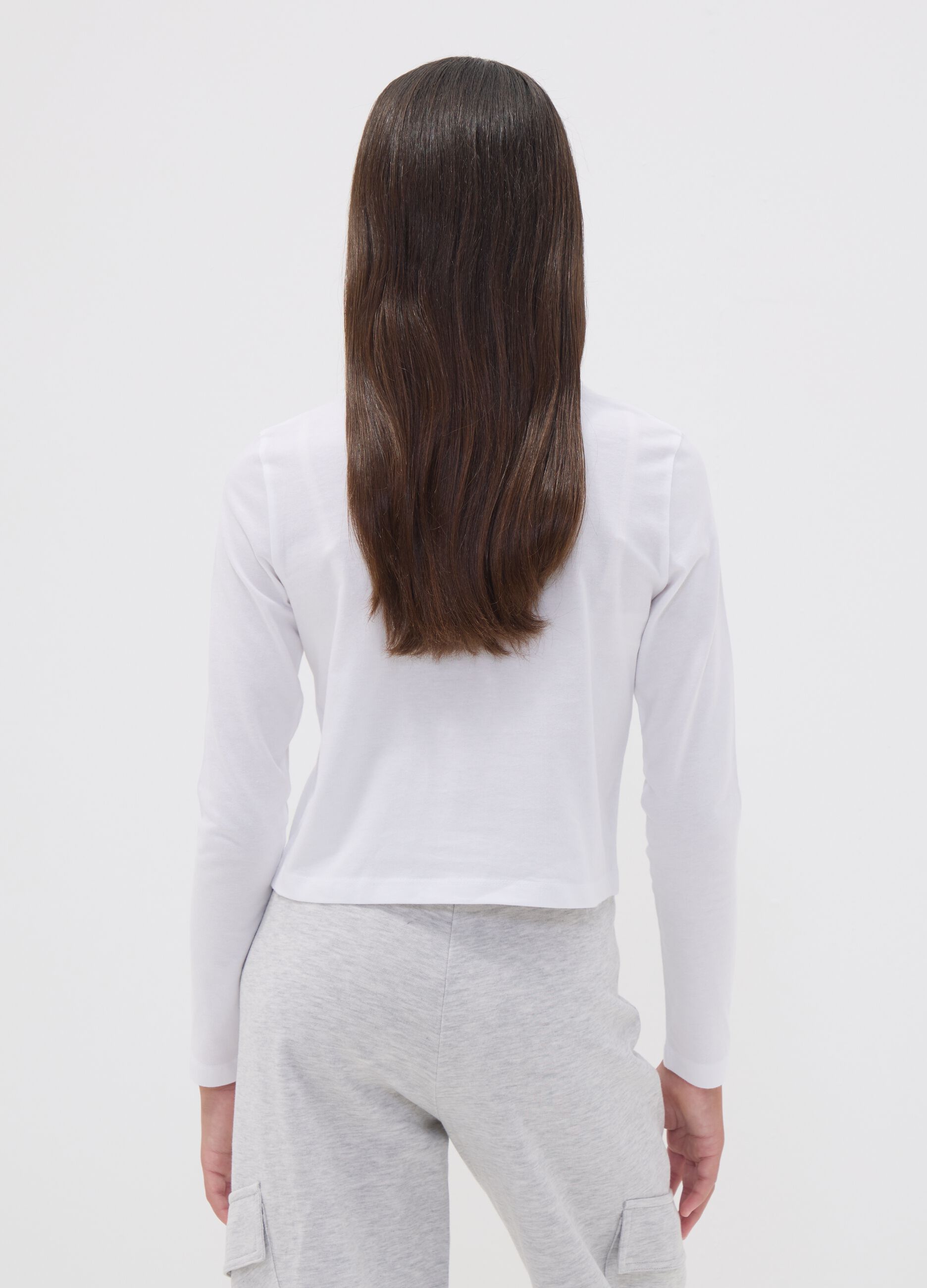 White pure organic cotton T-shirt with ribbed neckline for girls
