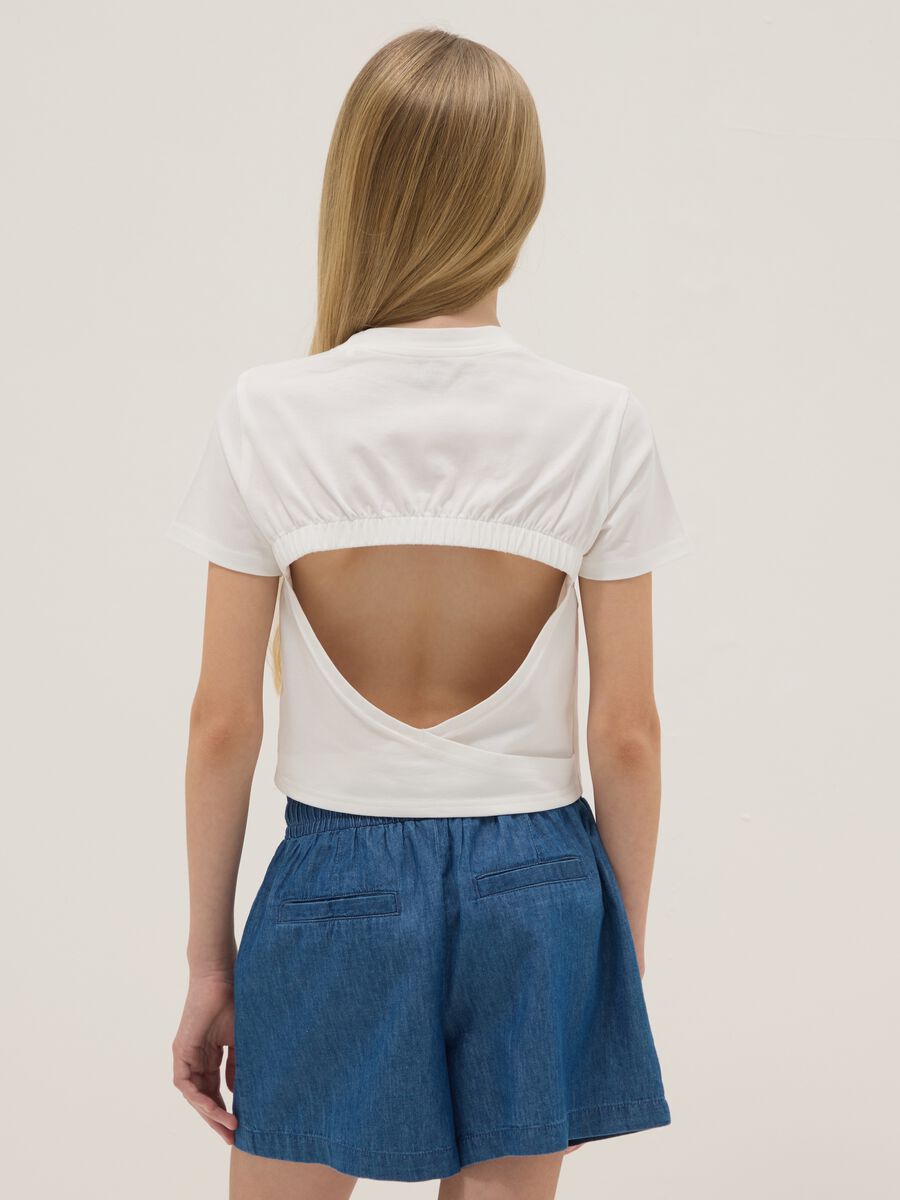 Girls' fitted white stretch cotton T-shirt_1