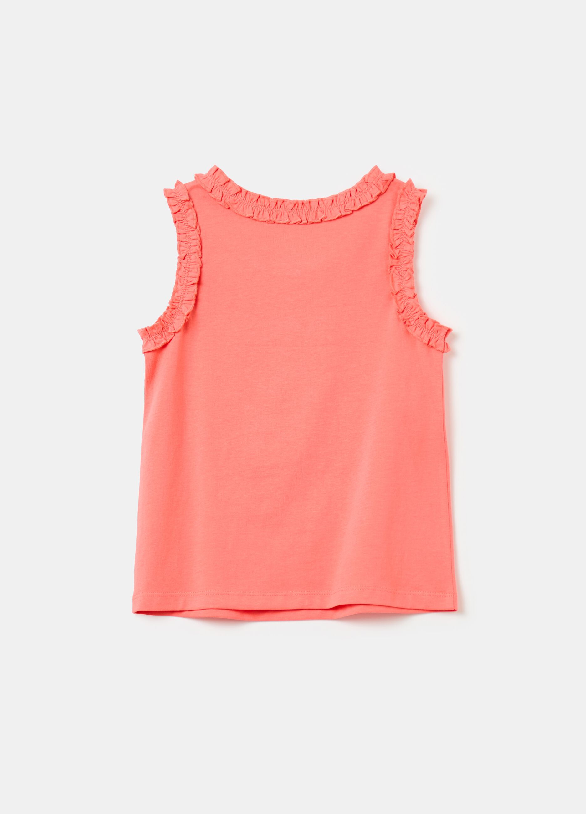 Cotton tank top with frills and print