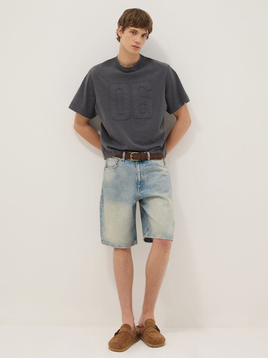 Pure Cotton Blue Denim Skater Fit Shorts_0