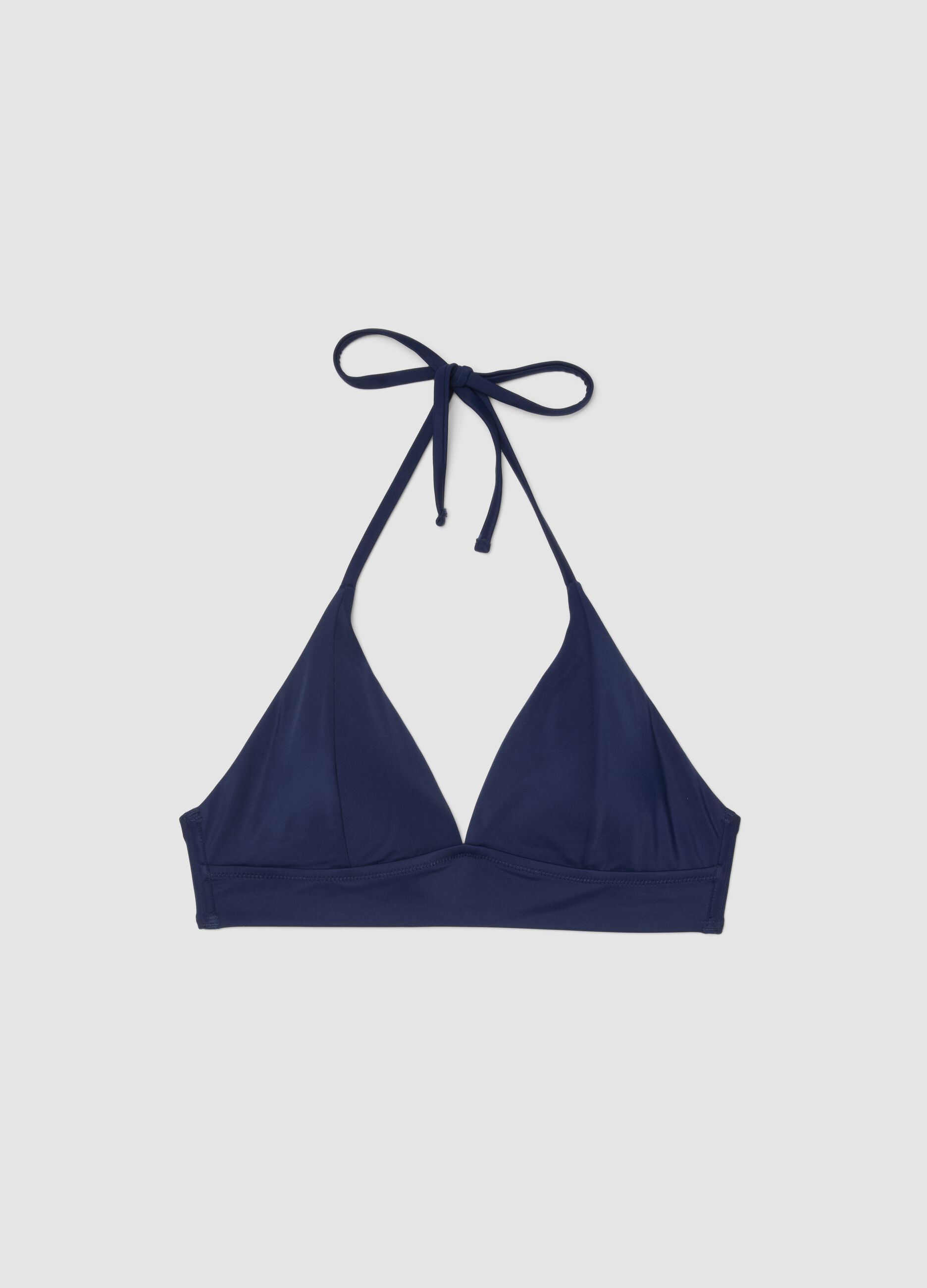 Blue stretch bikini top with adjustable ties