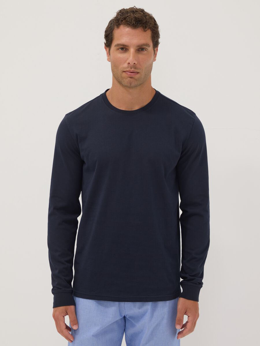 Brauner gestreifter Pyjama aus reiner Bio-Baumwolle, Regular Fit_1