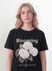 Black pure cotton T-shirt with floral print, regular fit_0