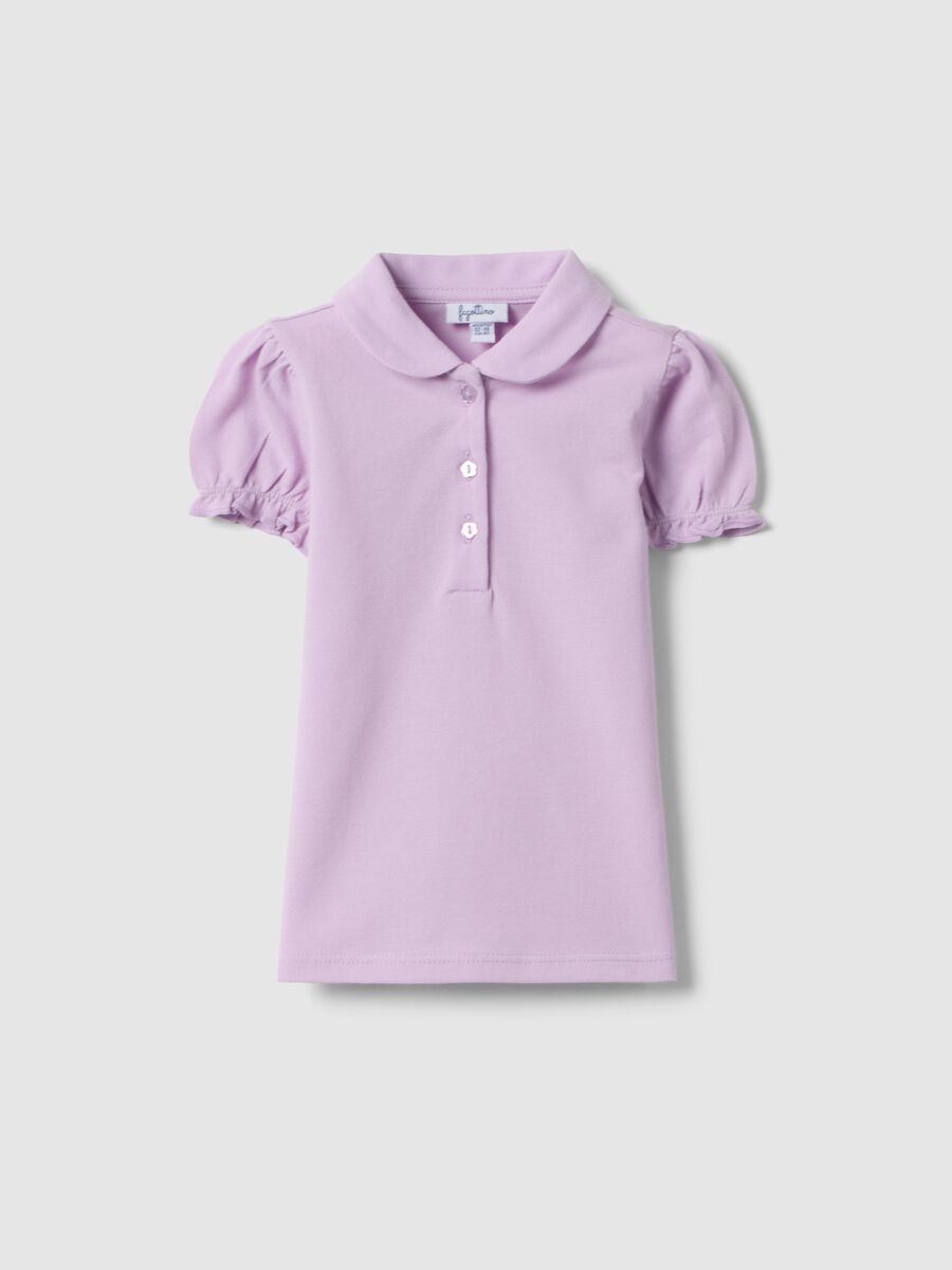 Polo in puro cotone viola da bimba regular fit con maniche arricciate_0