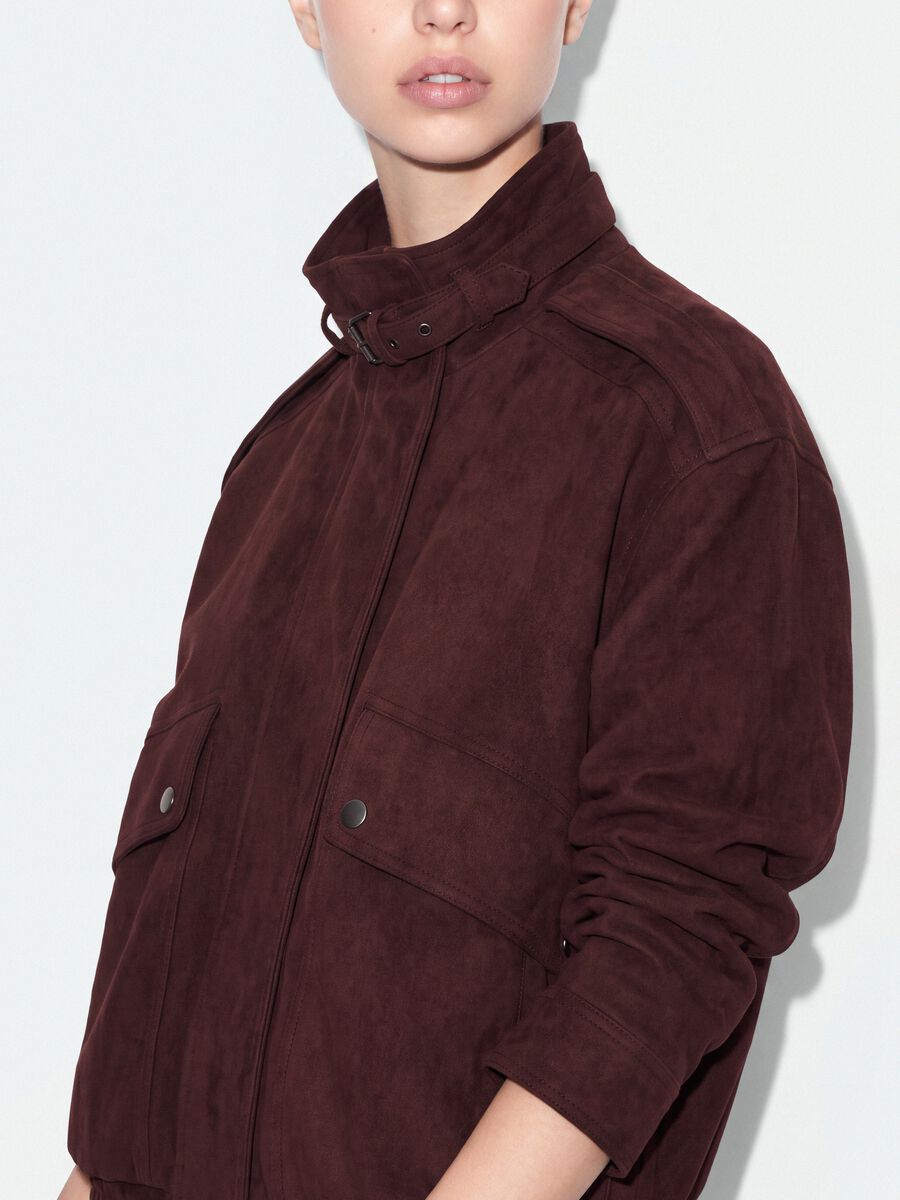 Brown stretch-fabric high-neck jacket, regular fit_1