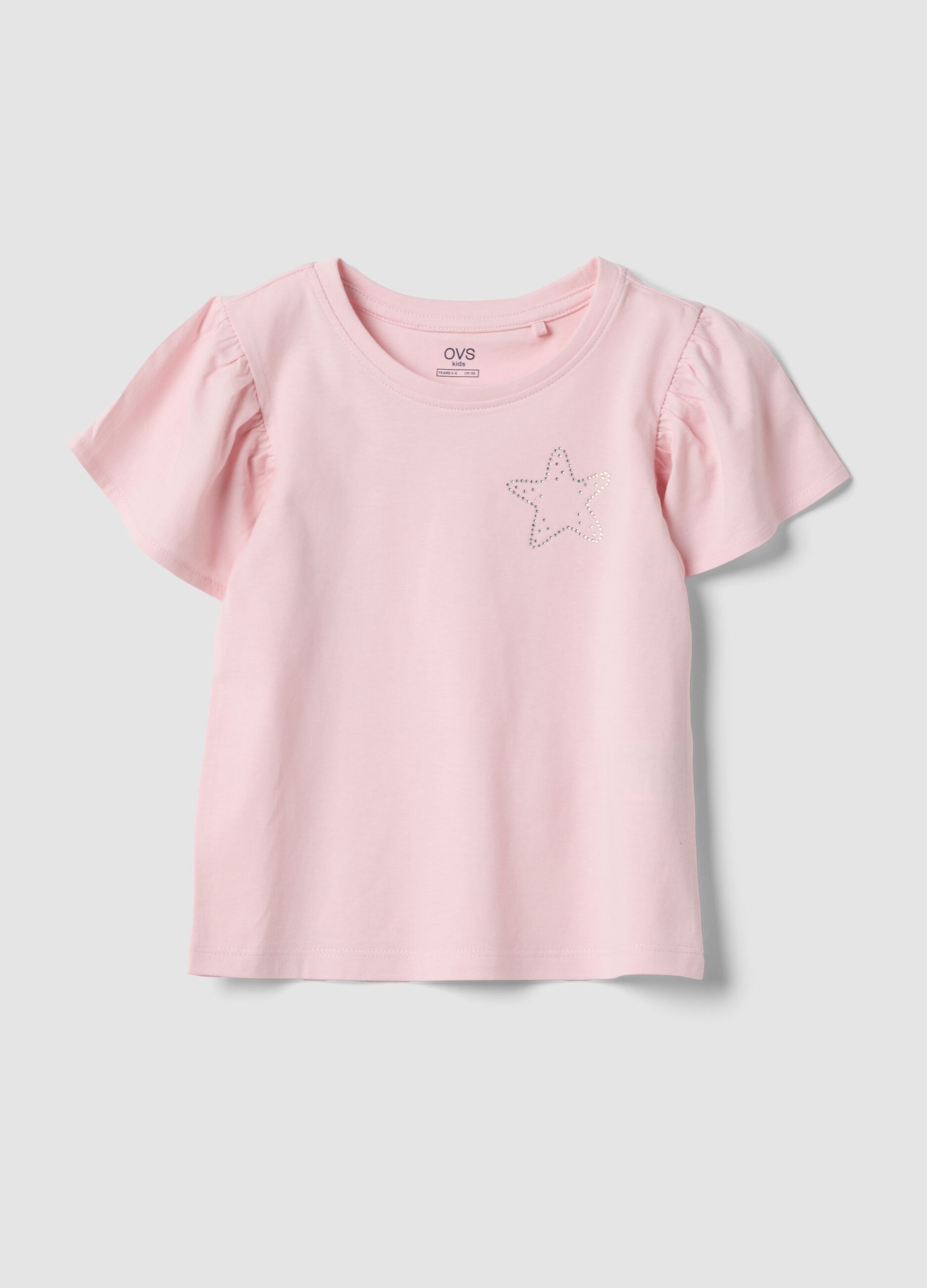 Girls&rsquo; pink pure cotton regular-fit T-shirt with star