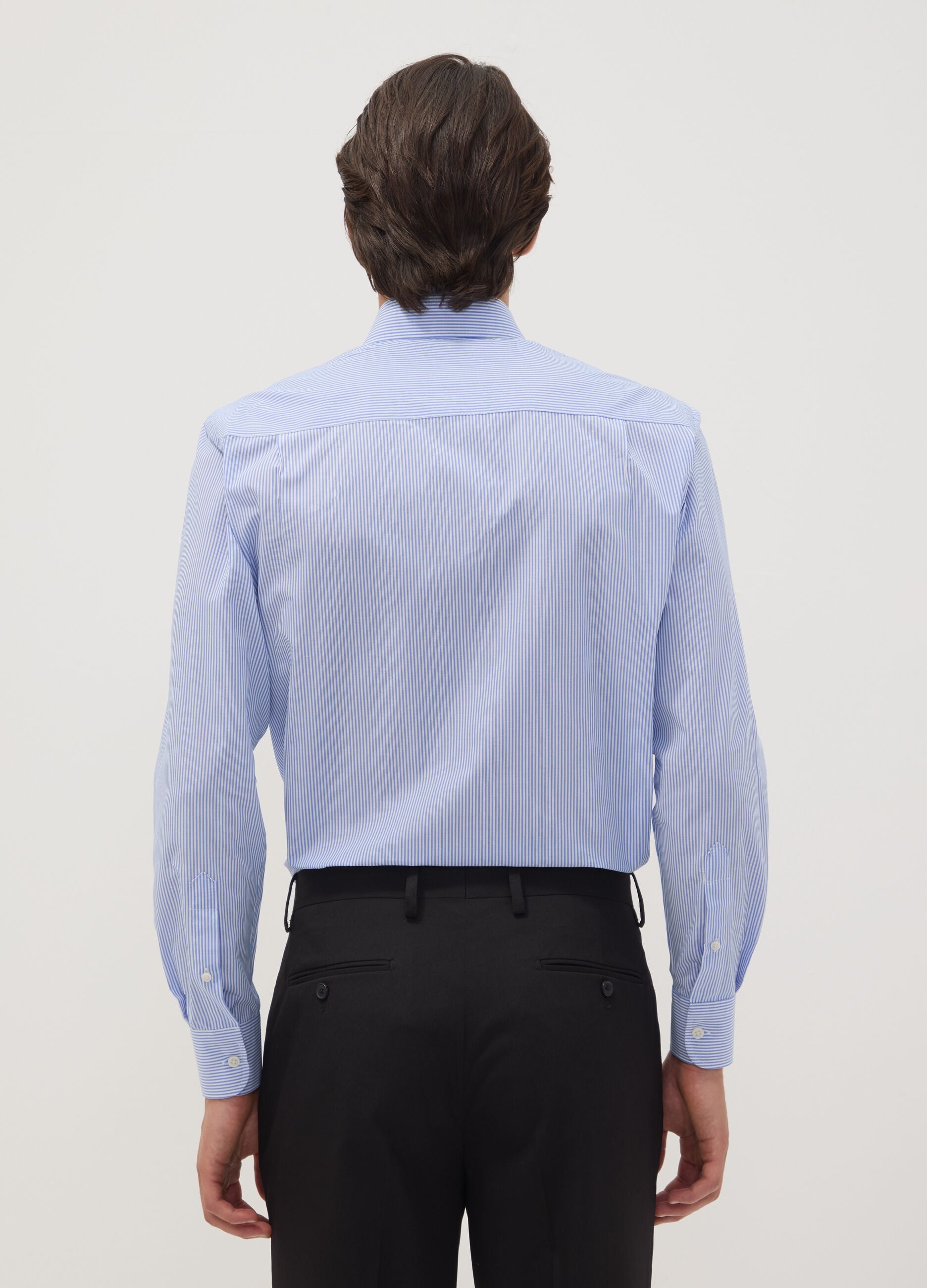 Blue striped cotton-blend shirt with button-down collar, easy-iron, regular fit