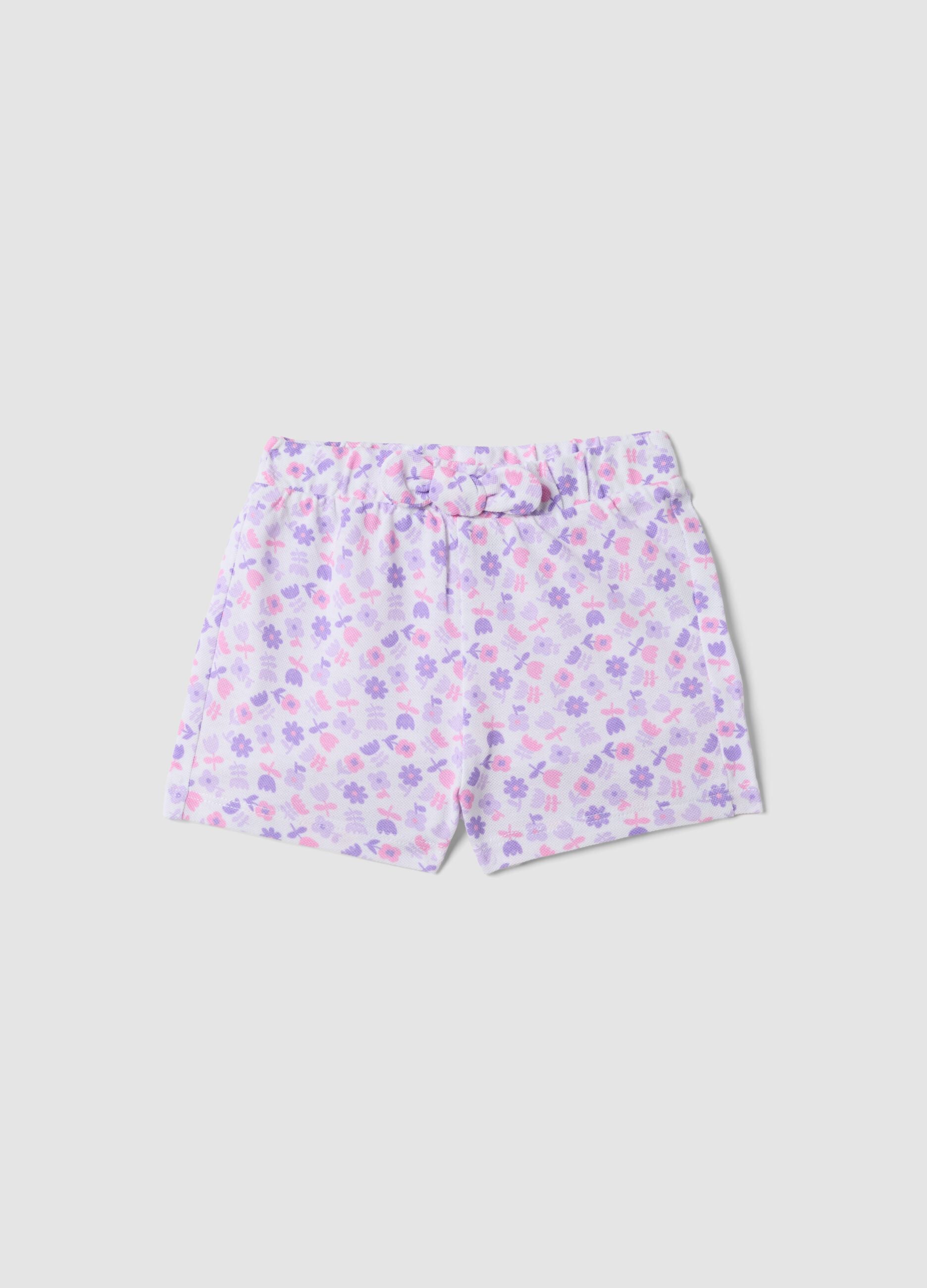 Shorts viola in puro cotone con fantasia floreale per bimba regular fit