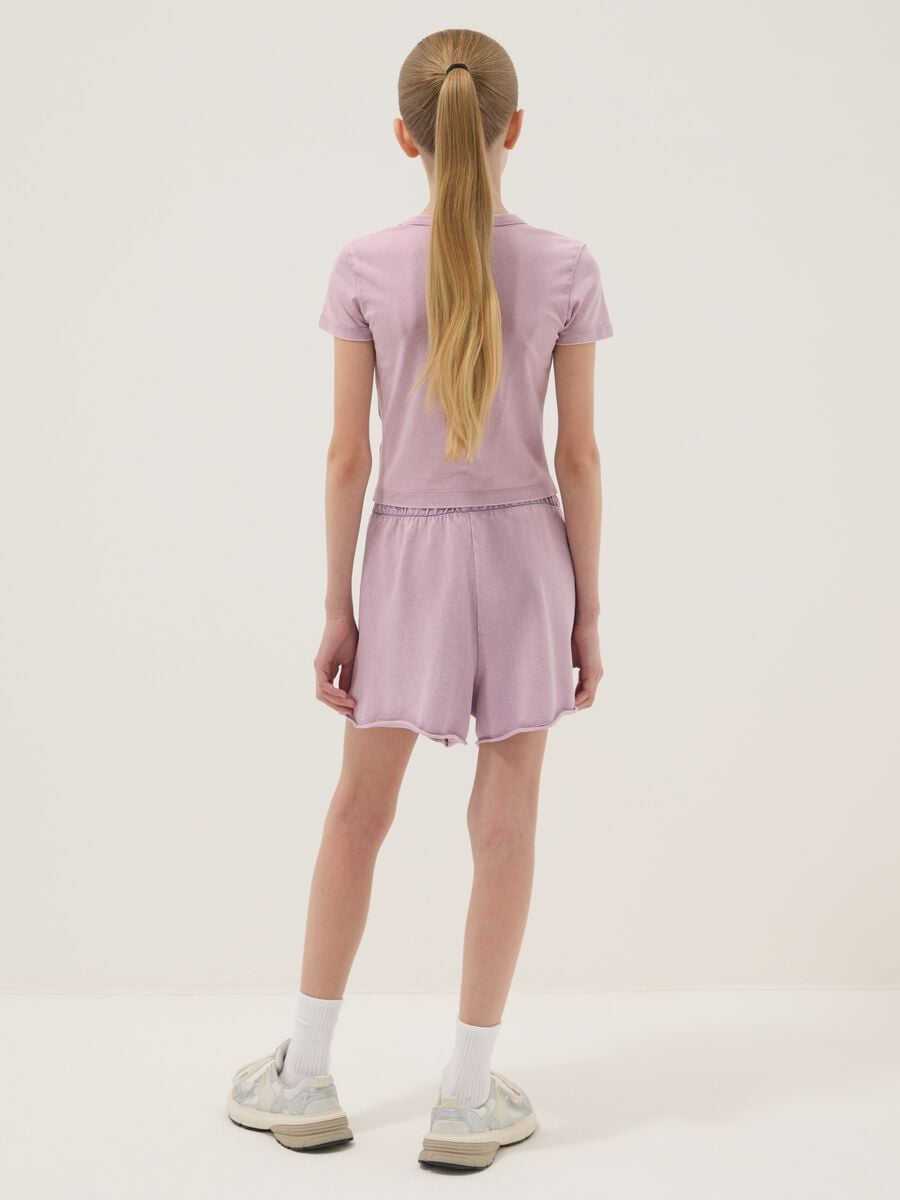 Pink stretch cotton set with T-shirt and shorts_1