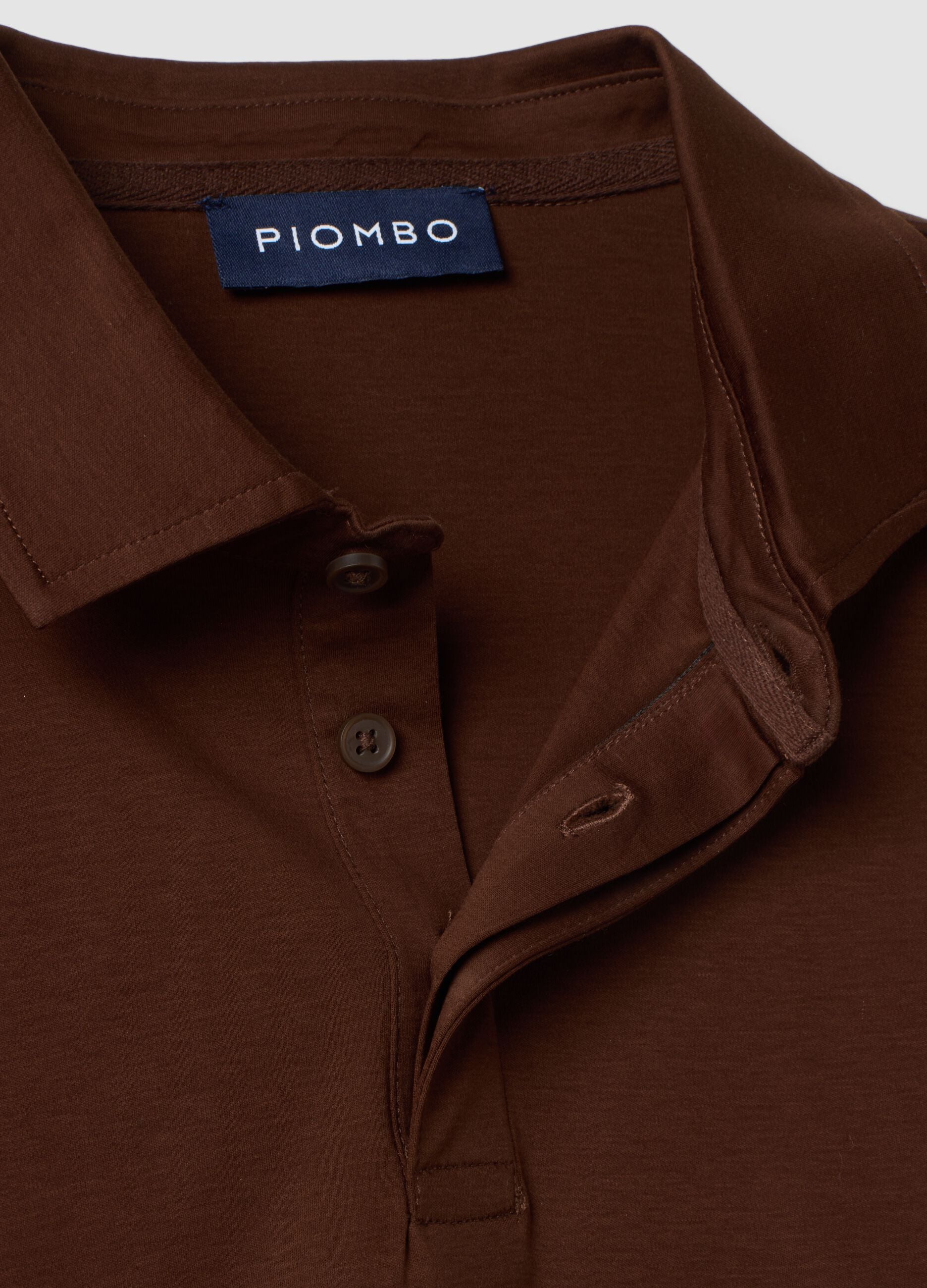 Brown long-sleeved pure cotton polo