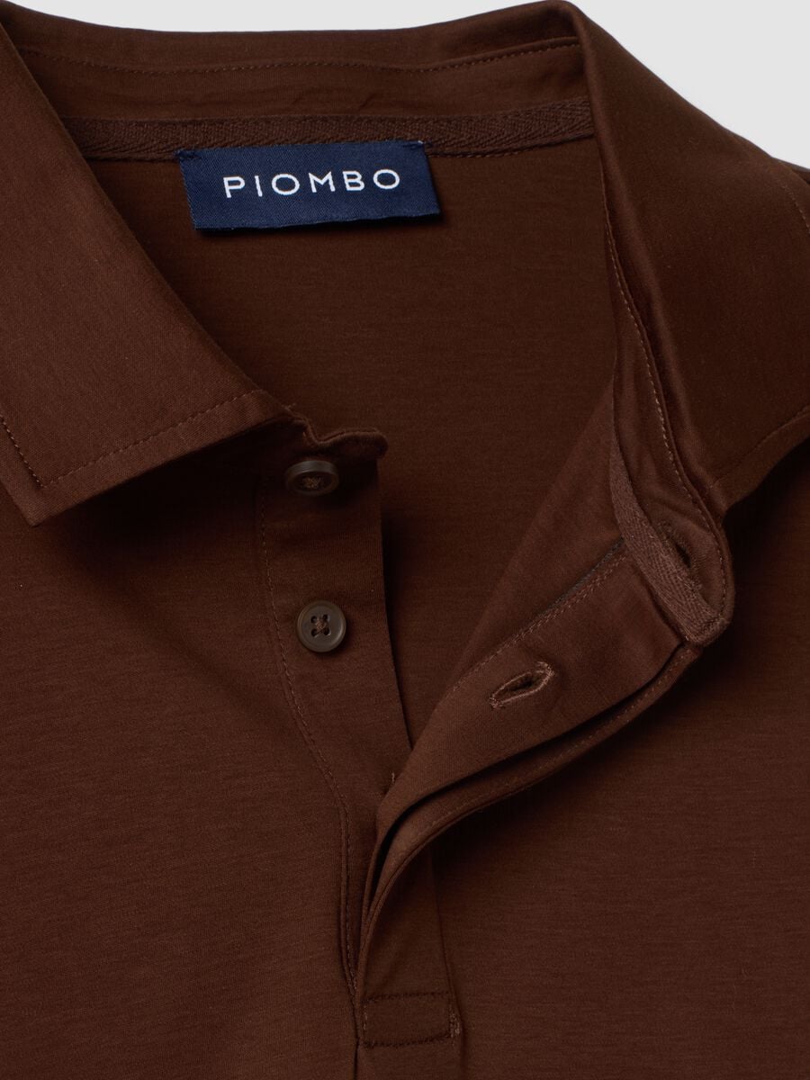 Brown long-sleeved pure cotton polo_1