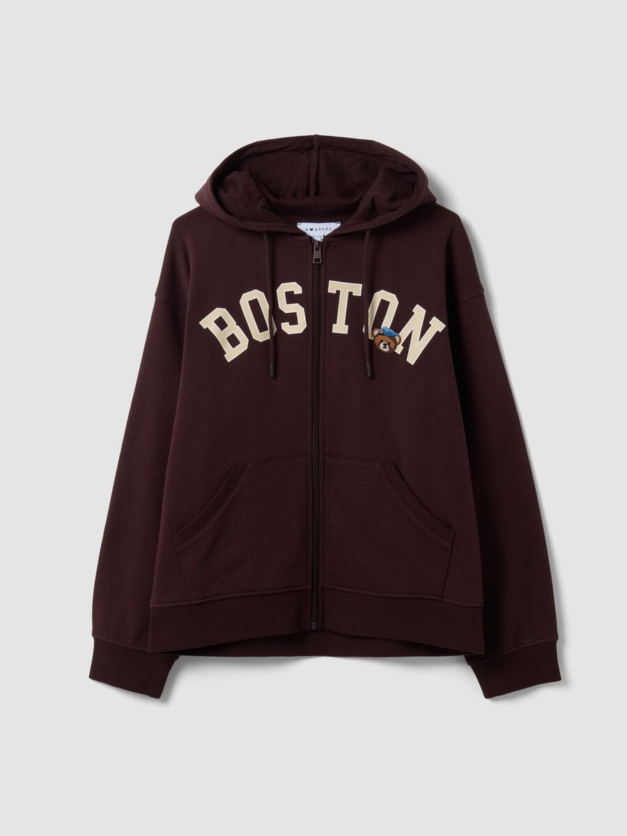 Brown cotton-blend hoodie with "Boston" slogan, relaxed fit_4